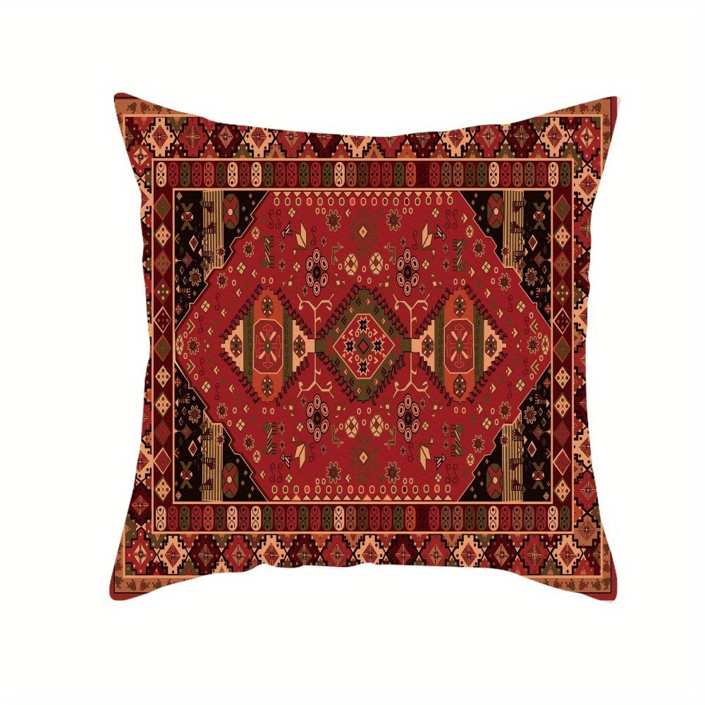 4pcs of retro red pattern design printed zipper pillowcase-double-sided polyester printed pattern zipper closed home decoration living room, bedroom and sofa home decoration (not included in the pillow)