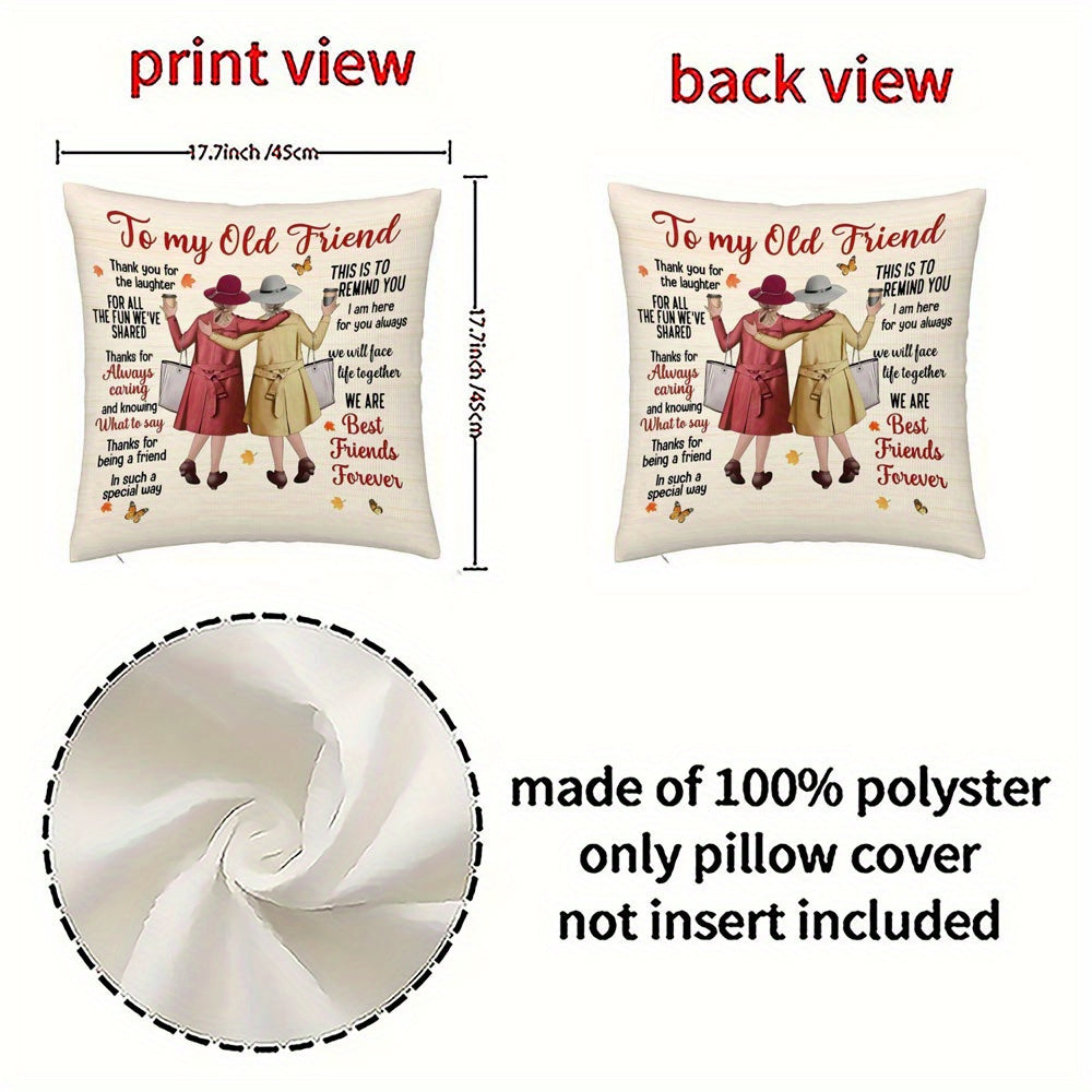 1pc Best Friend Gift Throw Pillow Cover - Double-Sided Printed 18x18 Inch Polyester Cushion Cover with Heartfelt Friendship Quotes & Autumn Leaves Design, Zipper Closure, Machine Washable for Bedroom, Sofa, Living Room, Car - Holiday Home Decor