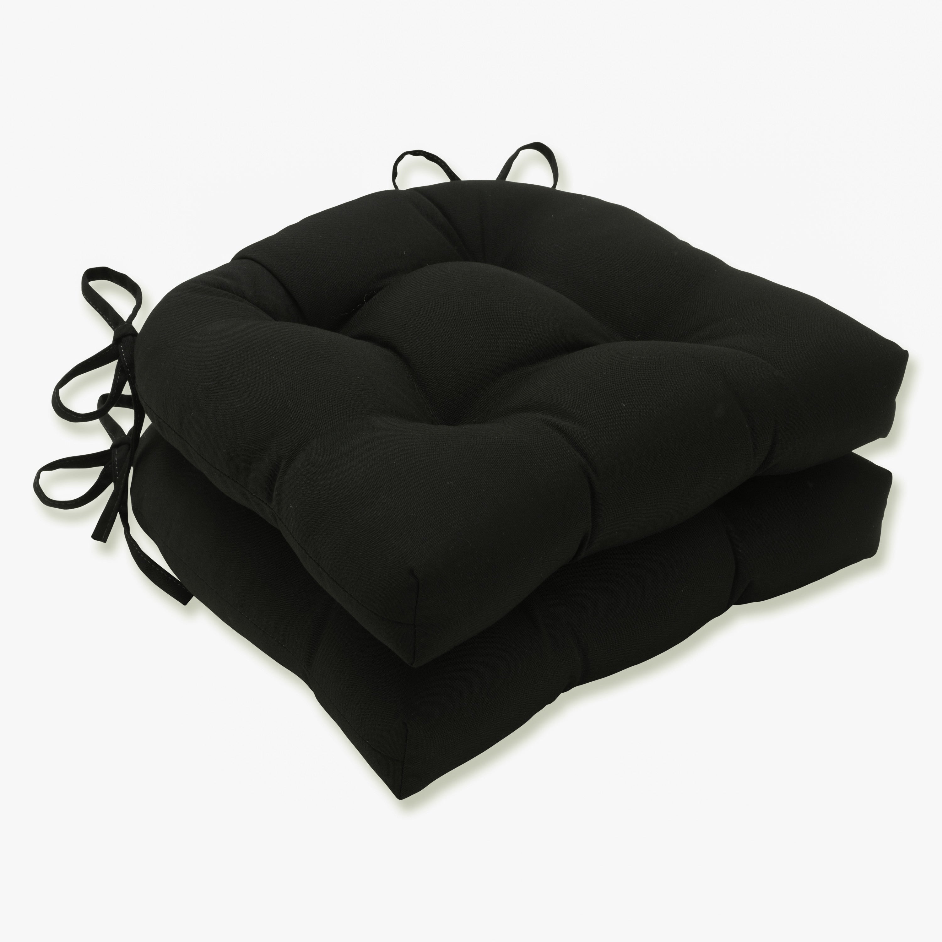 Outdoor/Indoor Fortress Canvas Black Deluxe Tufted Chairpad (Set of 2)