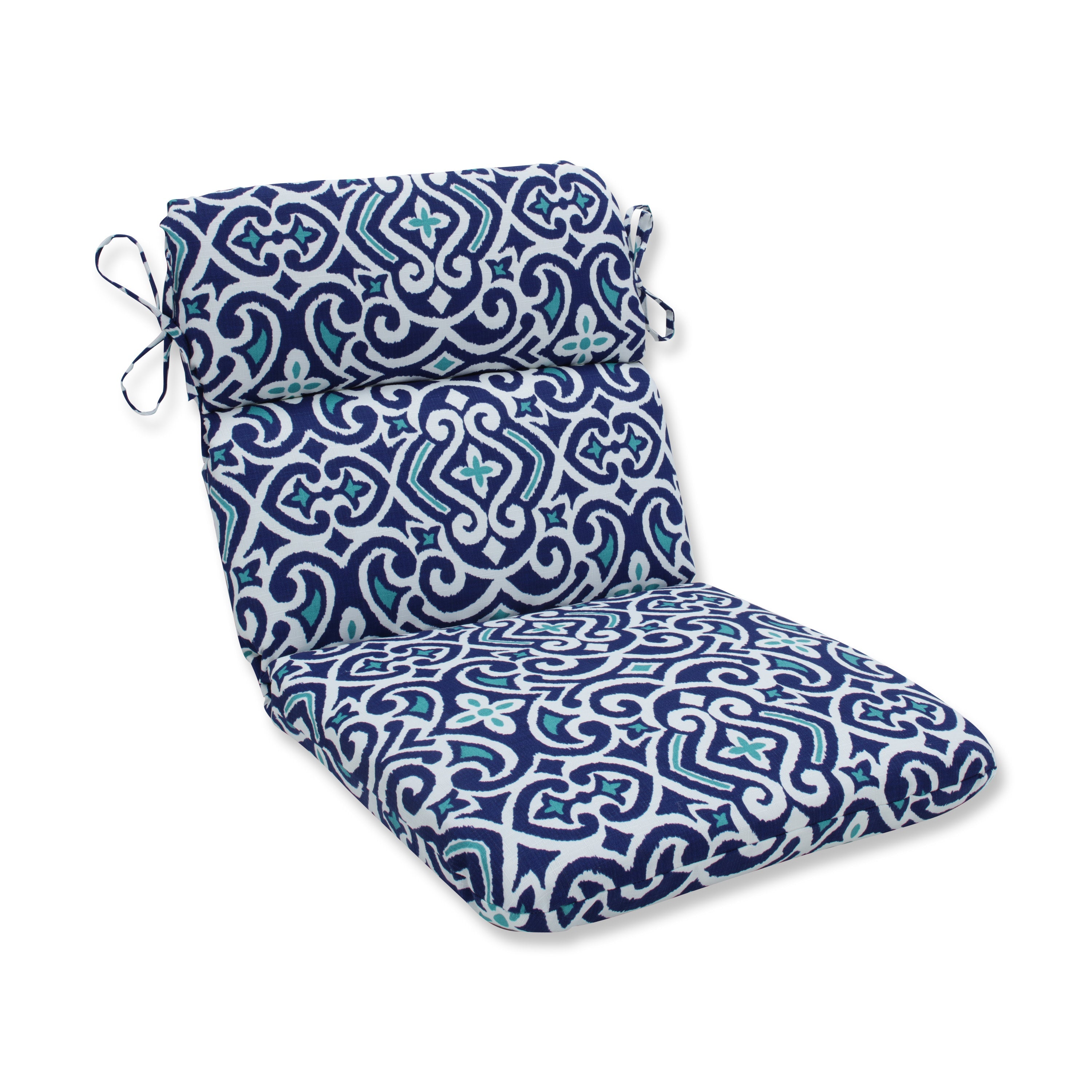 New Damask  Marine Rounded Corners Chair Cushion