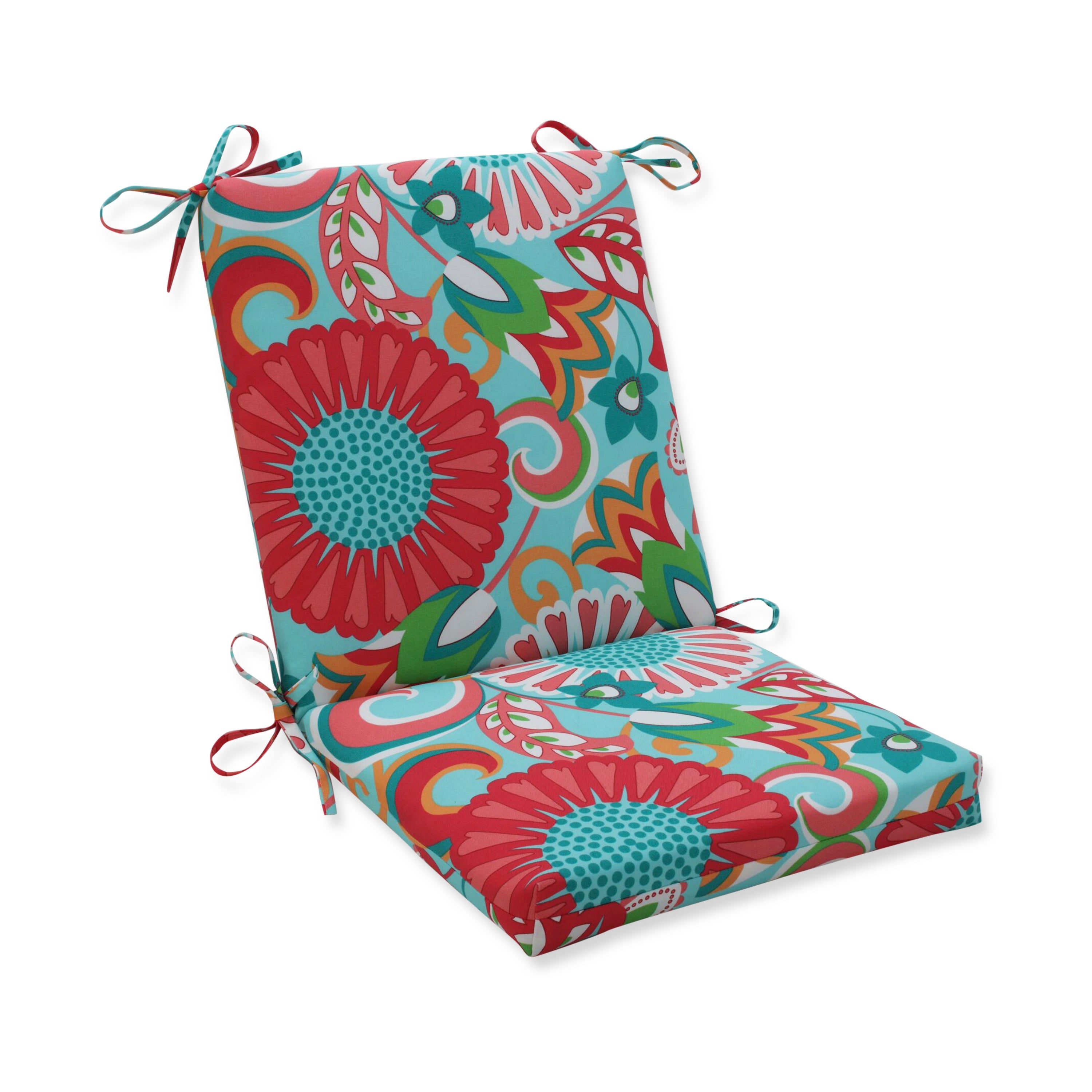 Sophia Turquoise/Coral Squared Corners Chair Cushion