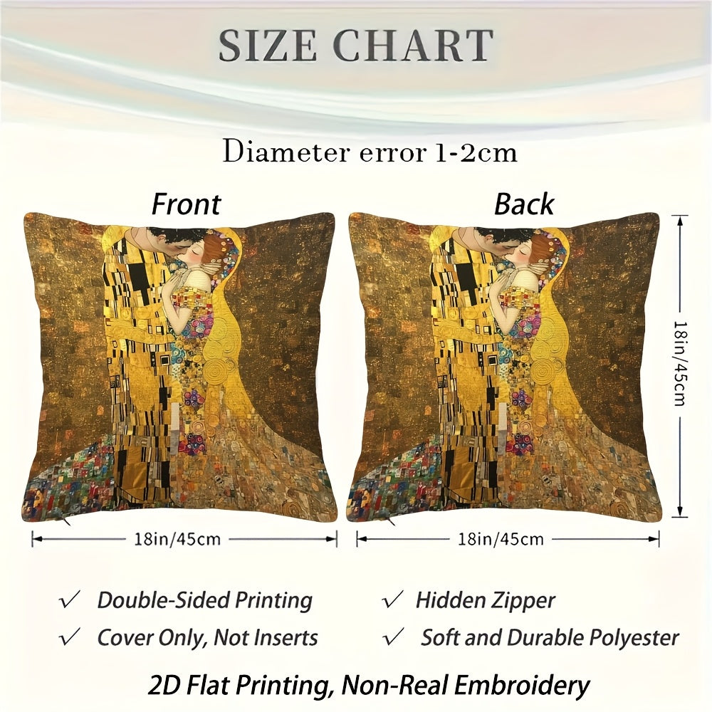 4pcs Gustav Klimt Art Throw Pillow Covers 18x18 Inch - Double-Sided 2D Flat Print, Non, Zipper Closure, Machine Washable - Vintage Home Decor for Living Room, Game Room, Father’s Day & Independence Day Celebrations, Pillows Decorative, Artistic Room