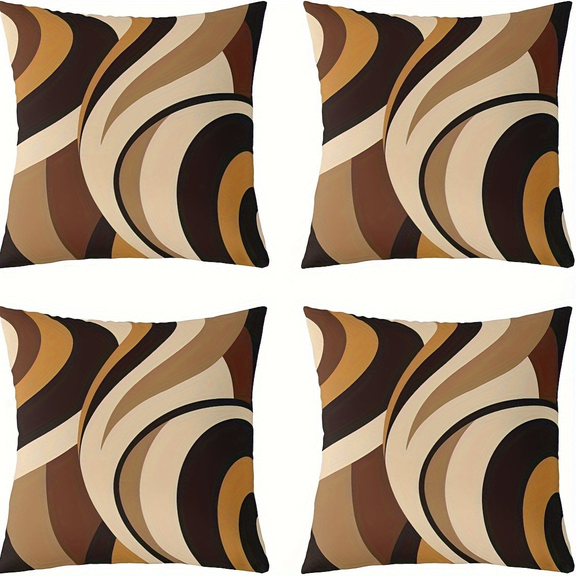 4-Pack Modern Decorative Pillow Covers - Brown Orange Black Beige Cushion Cases, Double-Sided Printed Sofa Bed Chair Pillowcases with Zipper Closure, No Insert Needed, Machine Washable Polyester Fabric for Living Room, Bedroom, Office Decor - Contemporary
