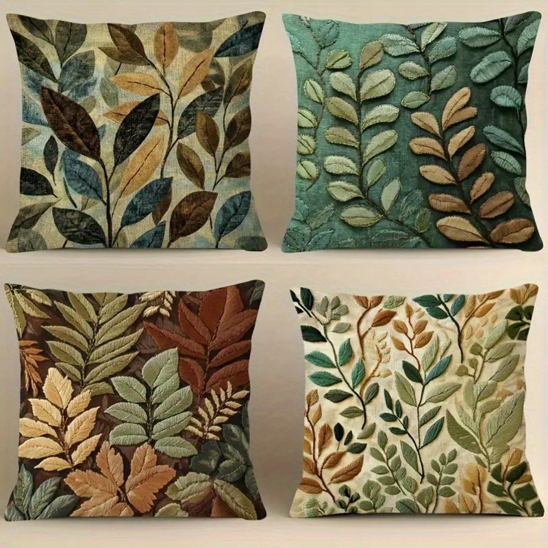 4pcs, 2D flat digital double-sided print, non-embroidered leaf pattern short plush pillowcase - machine washable. Suitable for daily use/Valentine's Day/Mother's Day/Independence Day/Halloween/Thanksgiving/Christmas holiday decoration, 2D Flat