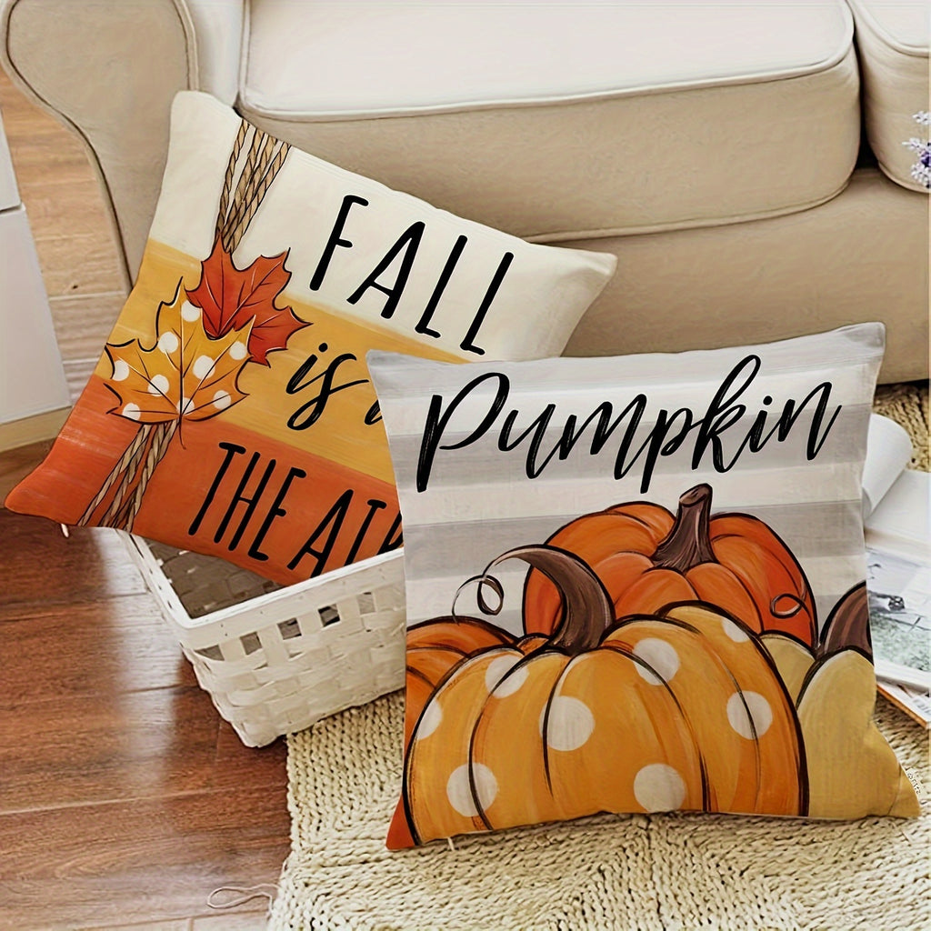 Polyester material double-sided printing 4 autumn-themed polyester pillowcase orange maple leaf design with zipper washing machine washable - perfect for home car bedroom sofa office decoration inches (no padding) cute pillow2D