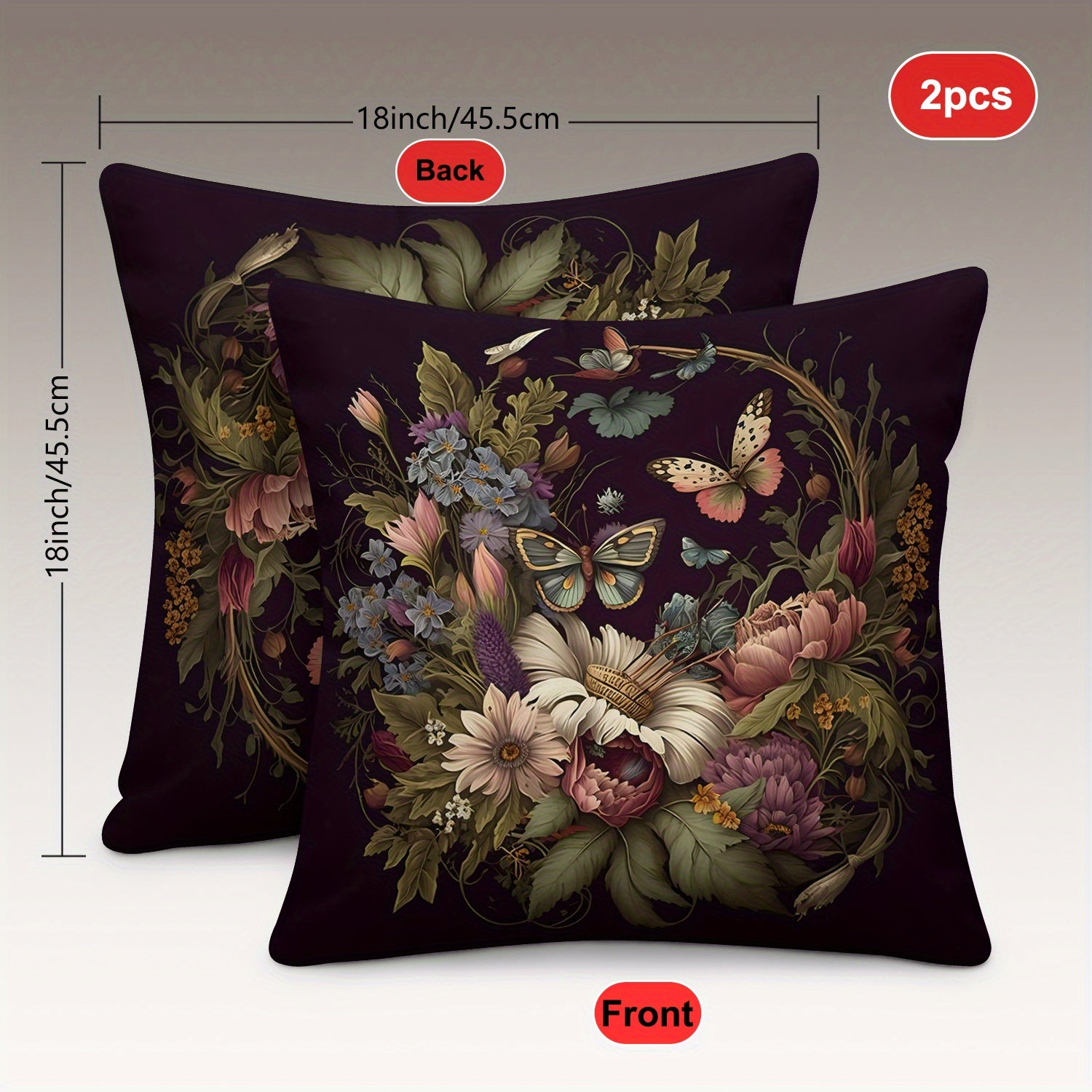 2pcs Retro Floral Pillow Covers - Double-Sided 18x18 Inch Soft Plush Decorative Pillowcases with Zipper Closure, Vibrant Botanical Print for Sofa Living Room Bedroom Car Decor (No Insert Included), Vintage Pillow Covers, Bedroom Accessories, Charming Home