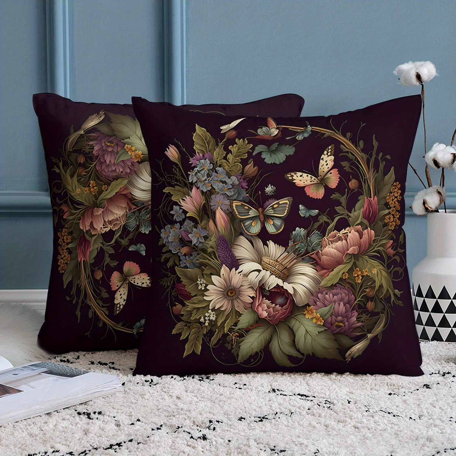 2pcs Retro Floral Pillow Covers - Double-Sided 18x18 Inch Soft Plush Decorative Pillowcases with Zipper Closure, Vibrant Botanical Print for Sofa Living Room Bedroom Car Decor (No Insert Included), Vintage Pillow Covers, Bedroom Accessories, Charming Home
