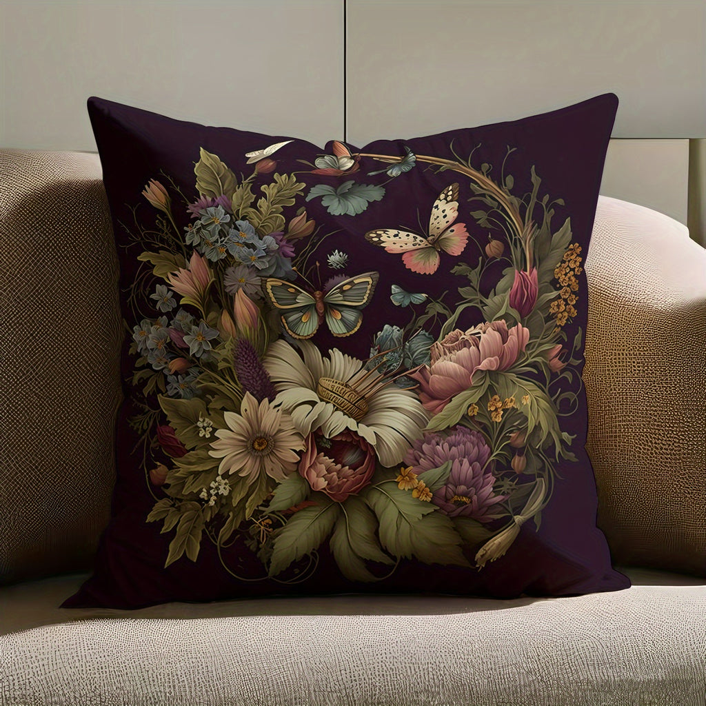 2pcs Retro Floral Pillow Covers - Double-Sided 18x18 Inch Soft Plush Decorative Pillowcases with Zipper Closure, Vibrant Botanical Print for Sofa Living Room Bedroom Car Decor (No Insert Included), Vintage Pillow Covers, Bedroom Accessories, Charming Home
