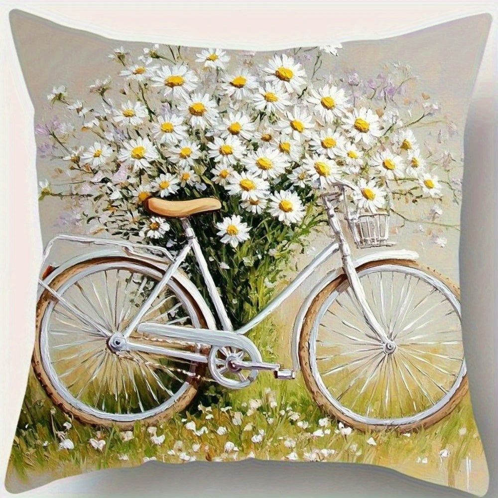 4pcs Vintage Daisy Print Pillow Covers, Double-Sided Digital Printing, Non-Embroidered, Machine Washable - Zipper Closure, Polyester, Ideal for Daily Use & Holiday Decor (Valentine's, Mother'S Day, Independence Day, Halloween, Thanksgiving, Christmas),