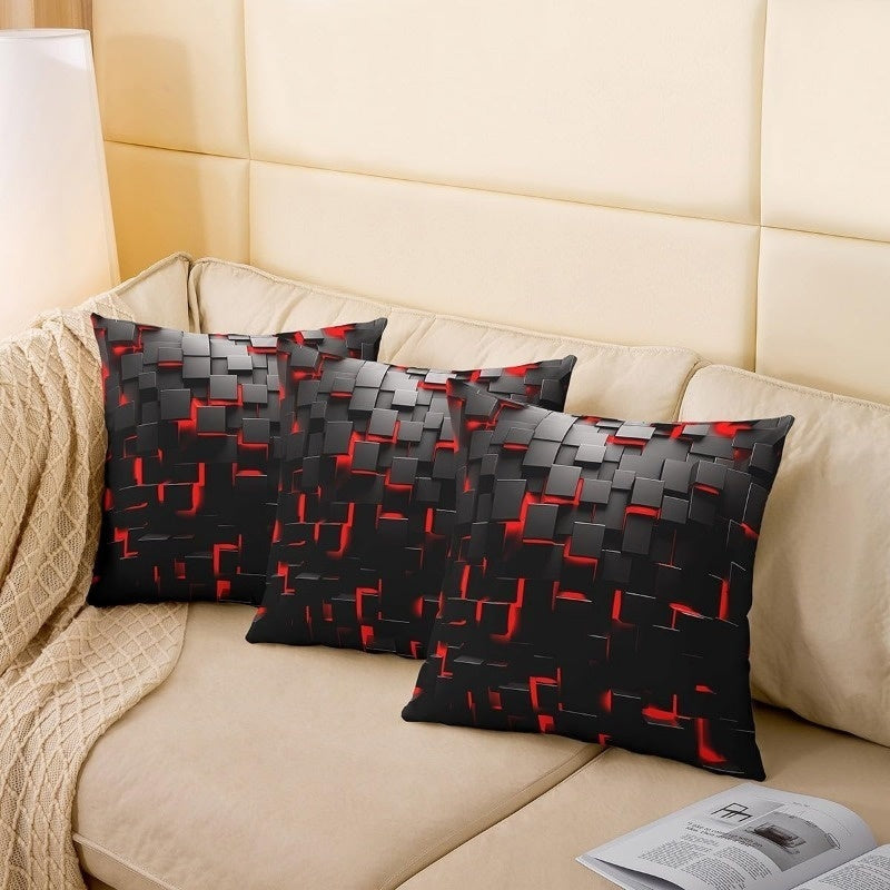 4pcs, Double-Sided Print, 2D Flat Printing, Red and Black Square Throw Pillow Covers Soft Plush, Multiple Sizes, Suitable for Various Room Types, Places