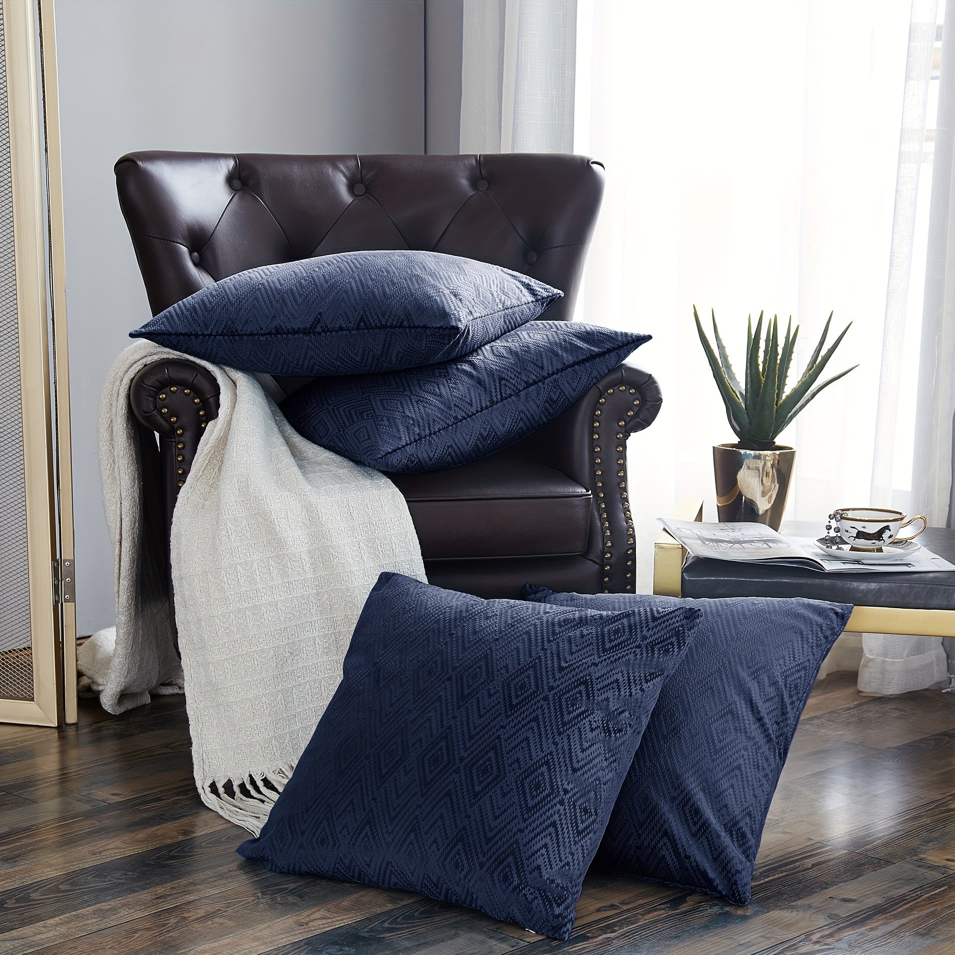 Velvet Soft 4pcs Ikat Decorative Throw Pillow Covers Set - Double Sided, Stylish Cushion Cover for Sofa Couch Chair Living Room Bedroom Decor (NO INSERT)