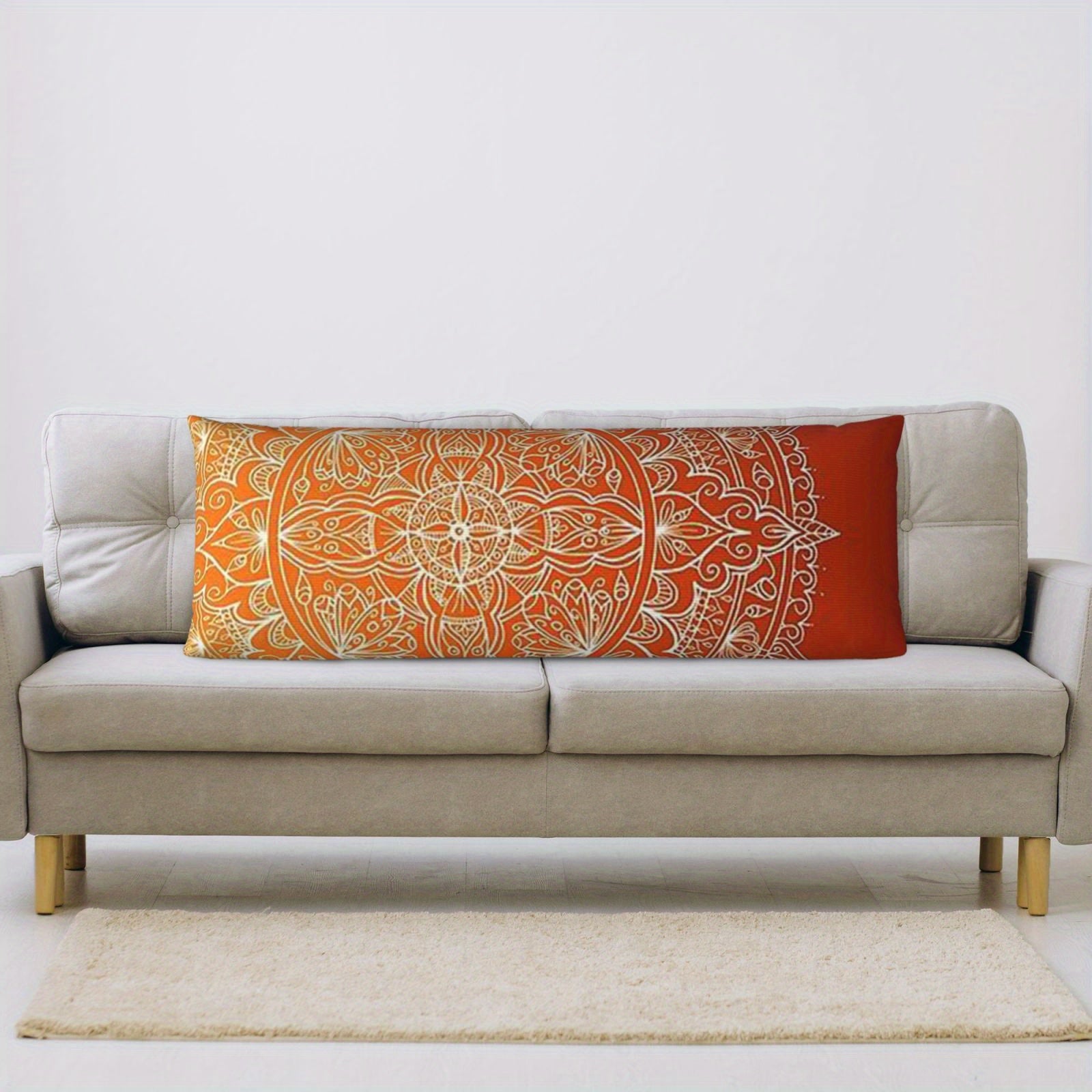 [Mandala Pillow Cover] Vibrant Orange Mandala Double-Sided Body Pillow Cover - 50.8x137.16 cm, Short Pile, Zipper Closure, Ideal for Sofa, Bedroom, and Outdoor Decor, Decorative Pillow Covers, Mandala Pattern, Zippered Pillowcase, Decorative Pillows