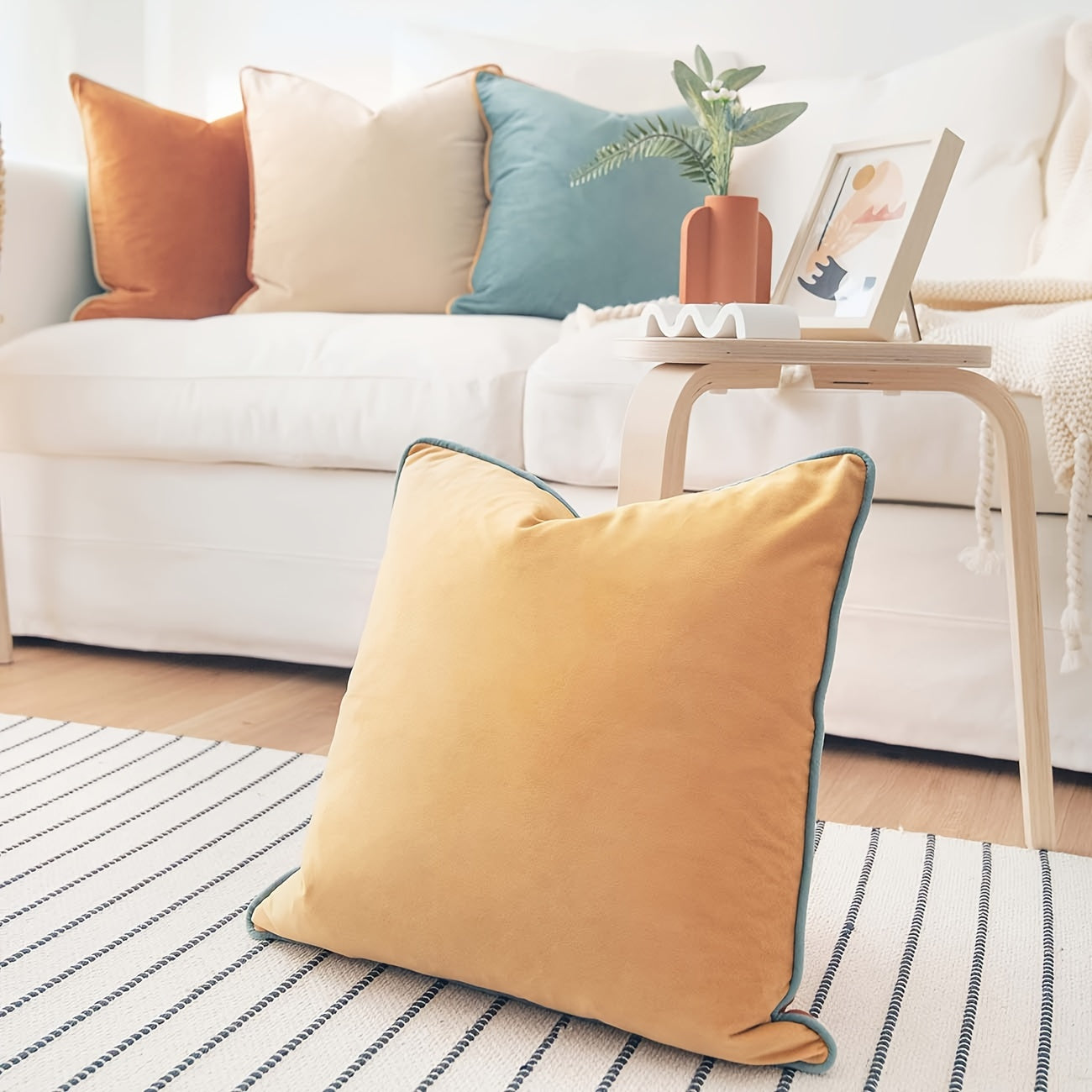 4pcs Decorative Throw Pillow Covers Cushion Cases, Soft Velvet Modern Double-Sided Designs, Mix And Match For Home Decor, Pillow Inserts Not Included (18x18 Inch, Orange/Teal)