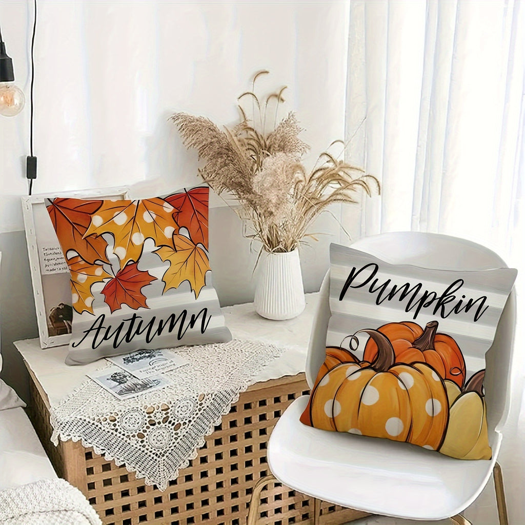Polyester material double-sided printing 4 autumn-themed polyester pillowcase orange maple leaf design with zipper washing machine washable - perfect for home car bedroom sofa office decoration inches (no padding) cute pillow2D