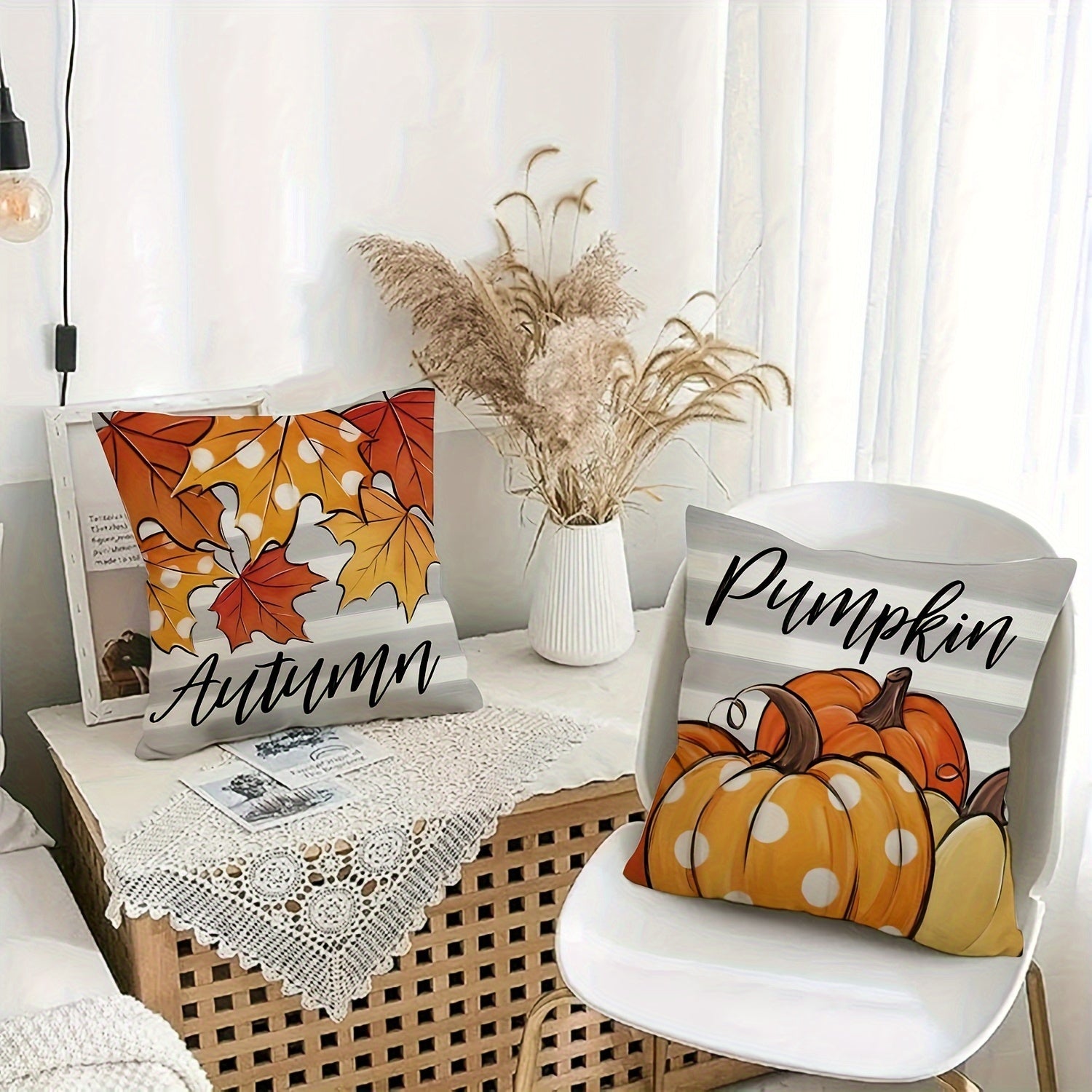 Polyester material double-sided printing 4 autumn-themed polyester pillowcase orange maple leaf design with zipper washing machine washable - perfect for home car bedroom sofa office decoration inches (no padding) cute pillow2D