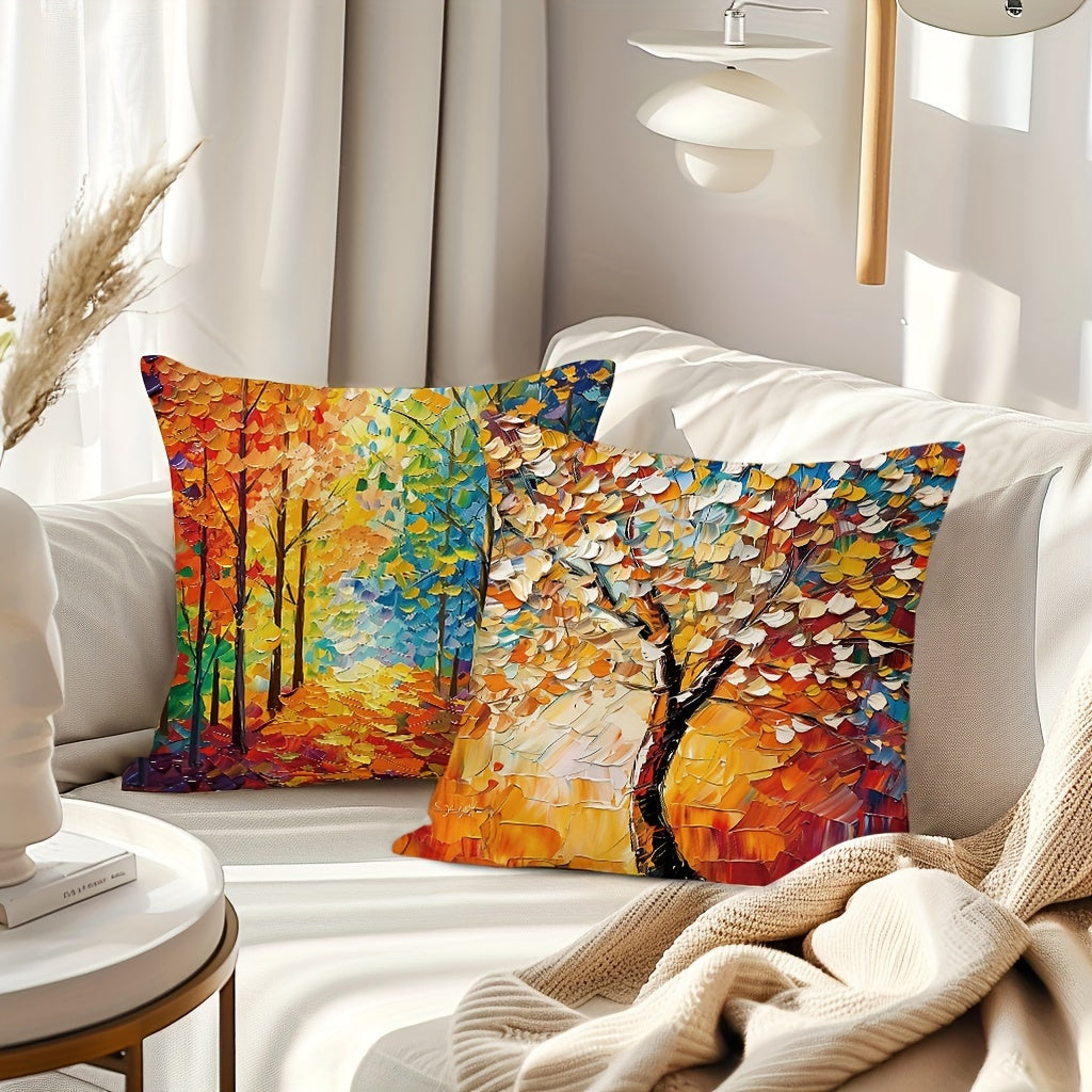 4pcs Geometric Oil Painting Tree Throw Pillow Cover Abstract Tree Decorative Pillow Cover Home Decor Sofa Sofa Living Room Bedroom - Double Sided Printing Polyester Material No Pillow Core