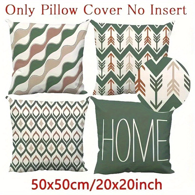 4pcs Retro Geometric Pillow Covers - Double-Sided 2D Printed Soft Plush Pillowcases with Zipper Closure, Machine Washable, Multiple Sizes (20x20in, 50x50cm) for Living Room, Bedroom, Sofa Decor, Bedroom Accessories, Earth Tone Patterns, Durable Fabric