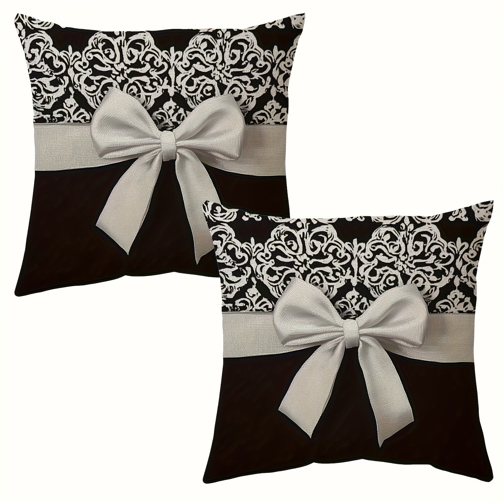 4pcs Modern Black and White European Pattern Bow Design Double-Sided Print Pillowcase, Soft Polyester Fabric, Size 17.72"x17.72", Machine Washable, Suitable for Sofa, Chair, Bed, Car, Living Room and Office Decorative Cushion Cover (Without Core)