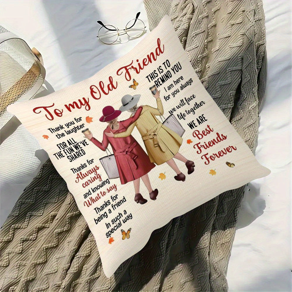 1pc Best Friend Gift Throw Pillow Cover - Double-Sided Printed 18x18 Inch Polyester Cushion Cover with Heartfelt Friendship Quotes & Autumn Leaves Design, Zipper Closure, Machine Washable for Bedroom, Sofa, Living Room, Car - Holiday Home Decor