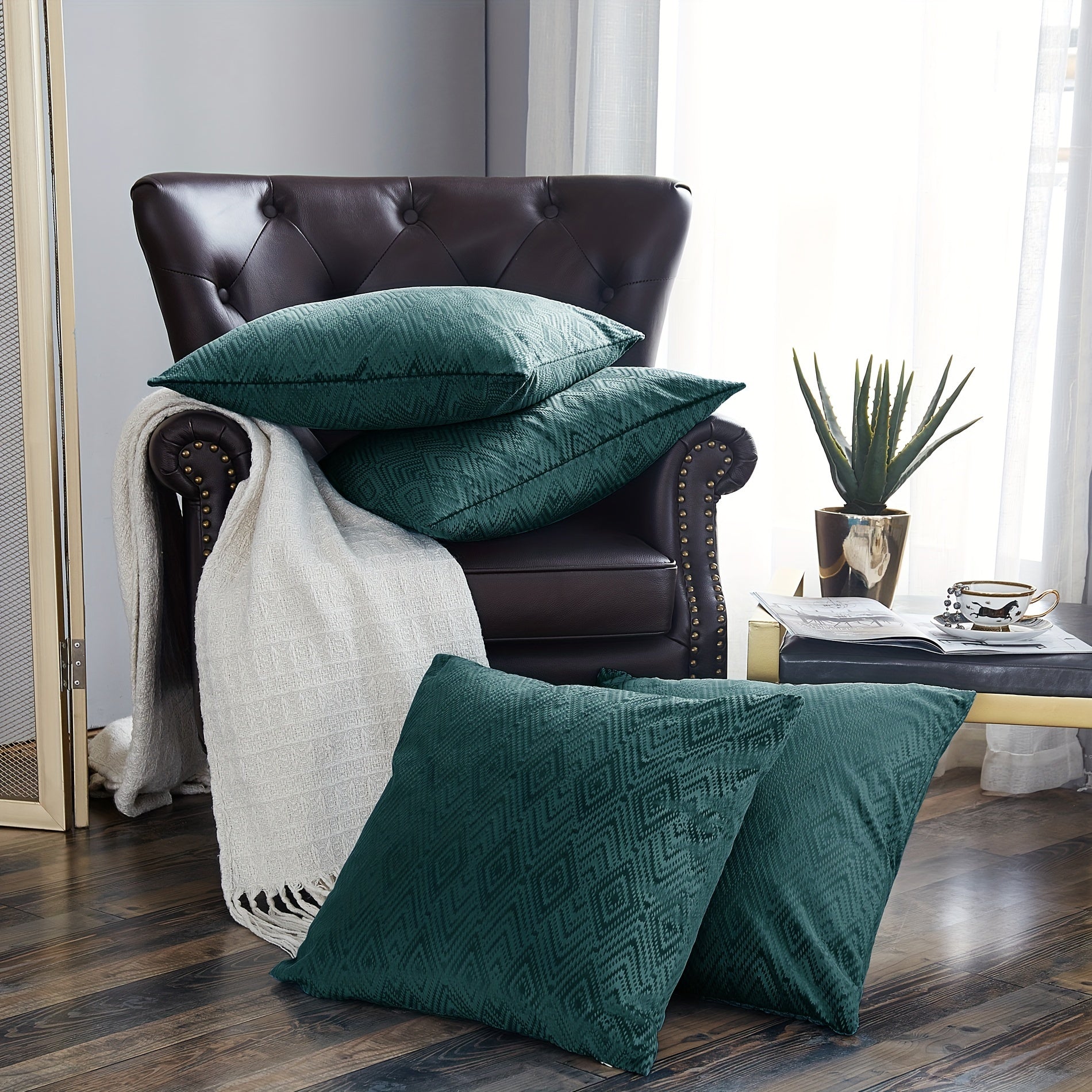 Velvet Soft 4pcs Ikat Decorative Throw Pillow Covers Set - Double Sided, Stylish Cushion Cover for Sofa Couch Chair Living Room Bedroom Decor (NO INSERT)