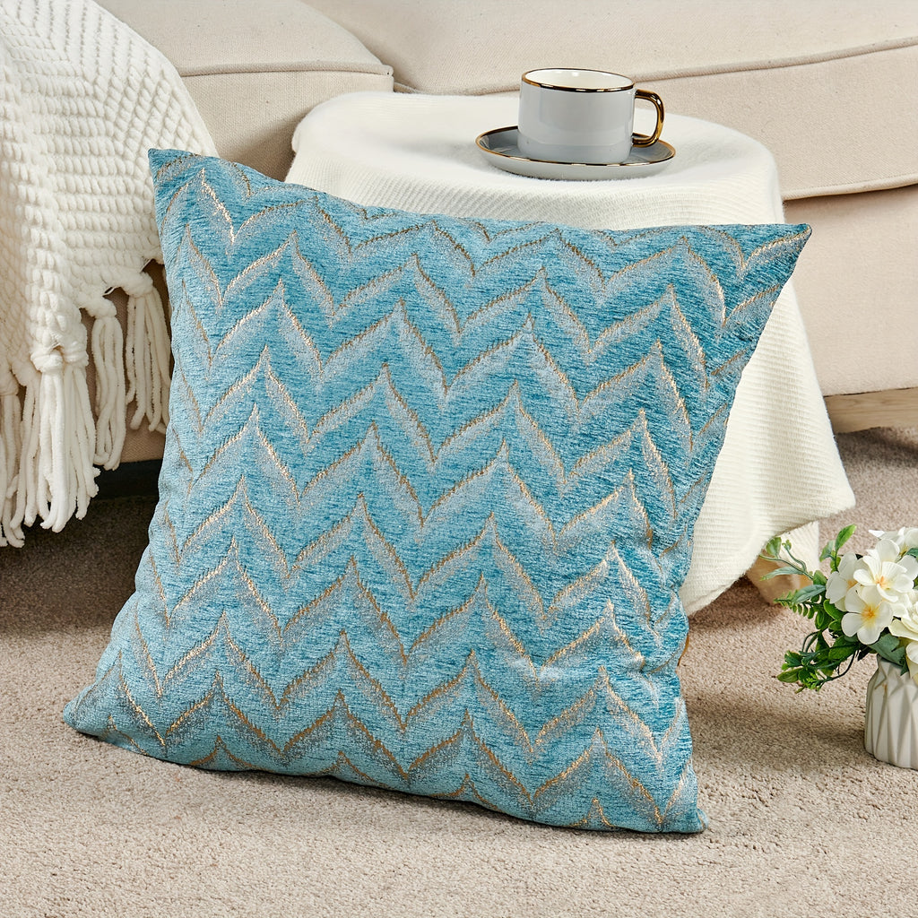 2pcs Double-Sided Chevron Pattern Jacquard Throw Pillow Covers in Blue, Gray, and Beige - Soft Chenille Texture, Decorative Cushion Covers for Sofa, Couch, Chair, Living Room, Bedroom Decor (Inserts Not Included), Living Room Decor|Modern Home