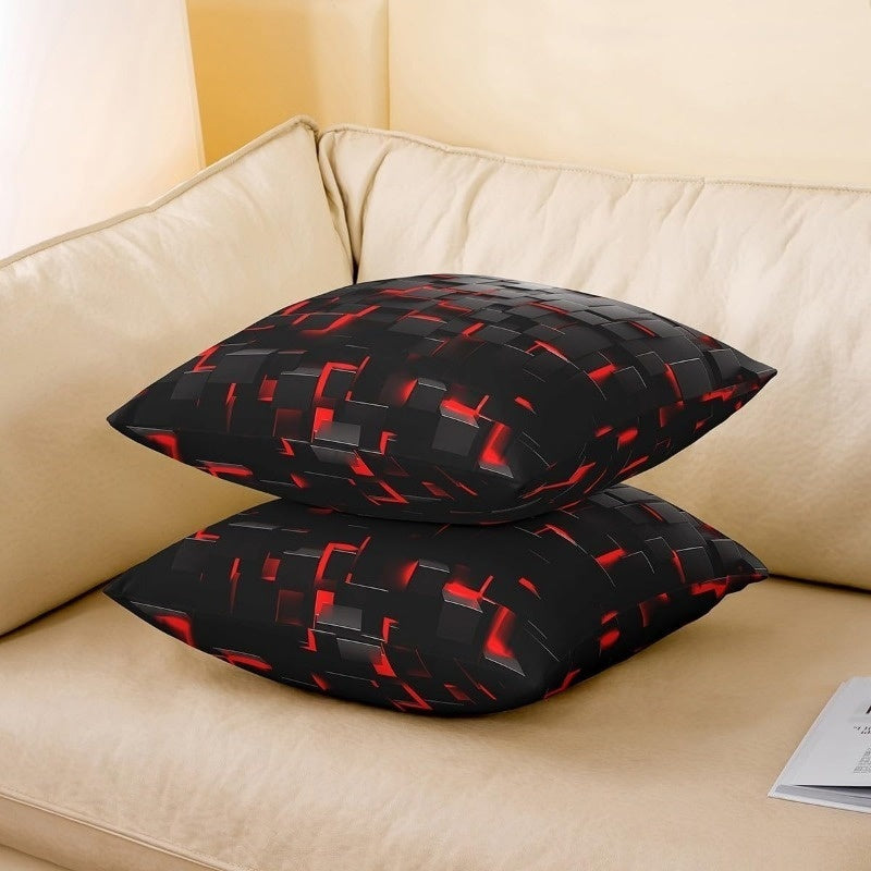 4pcs, Double-Sided Print, 2D Flat Printing, Red and Black Square Throw Pillow Covers Soft Plush, Multiple Sizes, Suitable for Various Room Types, Places