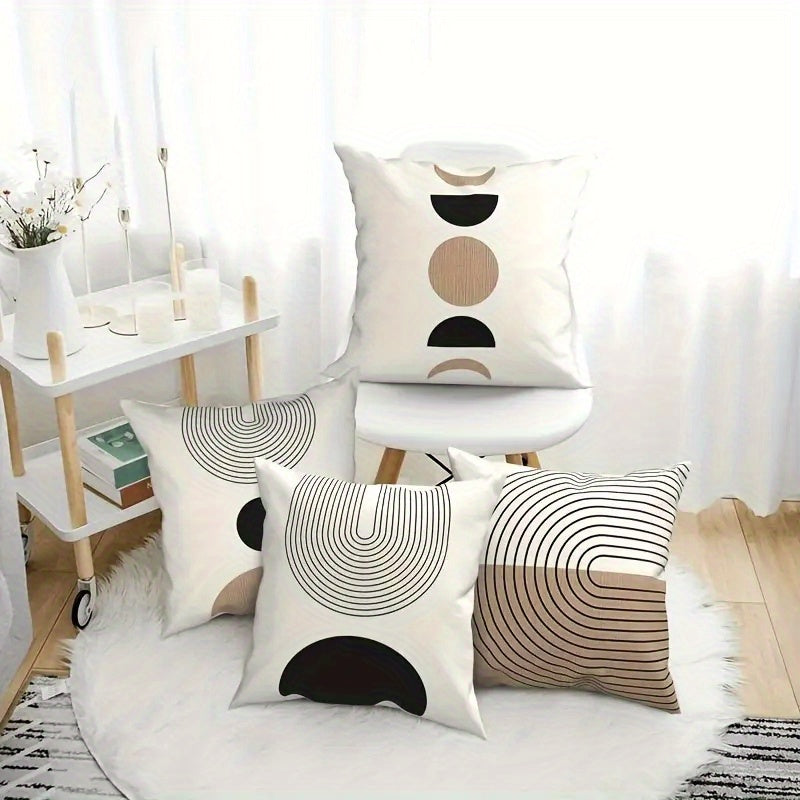 4pcs, 2D Flat Digital Double-Sided Print, Non-Embroidered Geometric Pattern Short Plush Pillowcase - Machine Washable - Suitable for Daily Use/Valentine's Day/Mother's Day/Independence Day/Halloween/Thanksgiving/Christmas Holiday Decor, 2D Flat