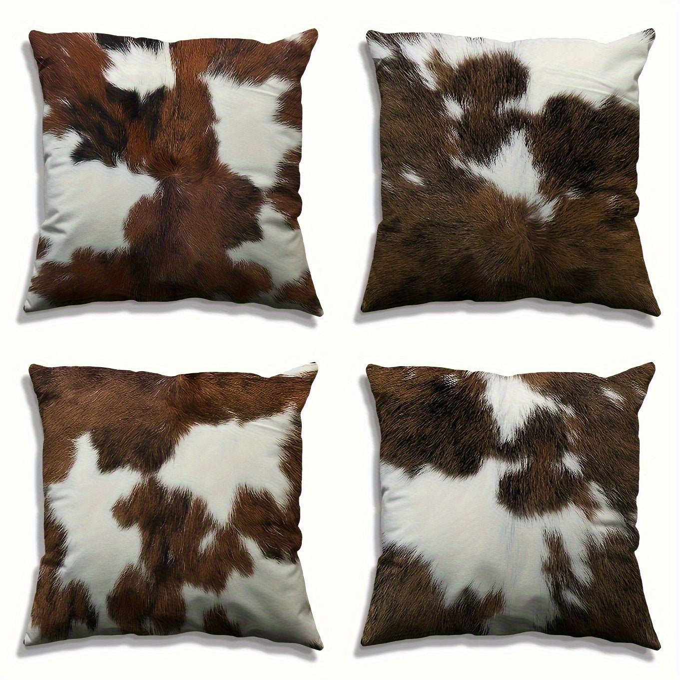 4pcs Double-Sided Cowhide Print Pillow Covers - Soft Plush Retro Animal Print Cushion Cases with Zipper Closure, Machine Washable, Multiple Sizes for Living Room, Bedroom, Sofa Decor, Farmhouse Pillow Covers, Bedroom Accessories, Rustic Home Decor,