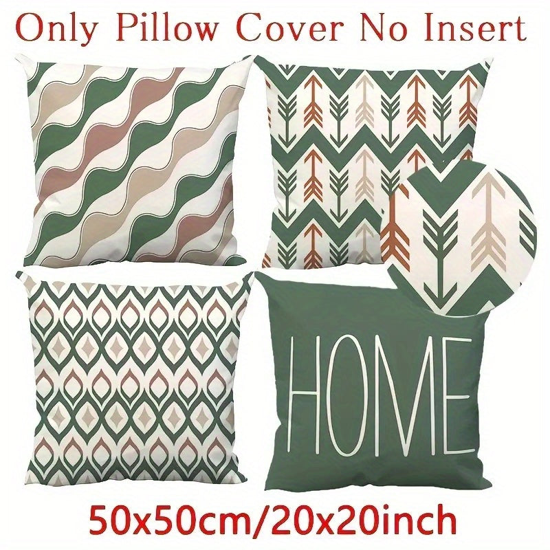 4pcs Retro Geometric Pillow Covers - Double-Sided 2D Printed Soft Plush Pillowcases with Zipper Closure, Machine Washable, Multiple Sizes (20x20in, 50x50cm) for Living Room, Bedroom, Sofa Decor, Bedroom Accessories, Earth Tone Patterns, Durable Fabric