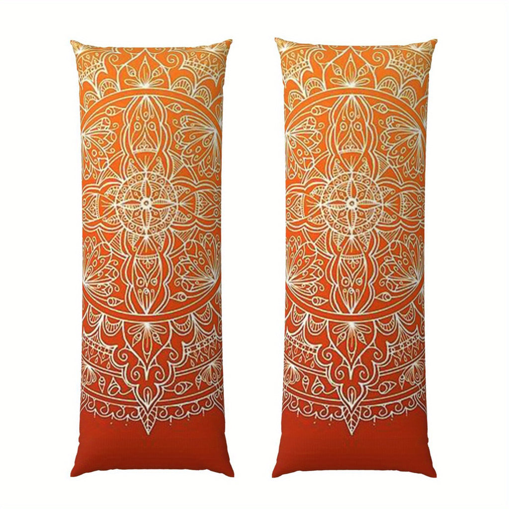 [Mandala Pillow Cover] Vibrant Orange Mandala Double-Sided Body Pillow Cover - 50.8x137.16 cm, Short Pile, Zipper Closure, Ideal for Sofa, Bedroom, and Outdoor Decor, Decorative Pillow Covers, Mandala Pattern, Zippered Pillowcase, Decorative Pillows