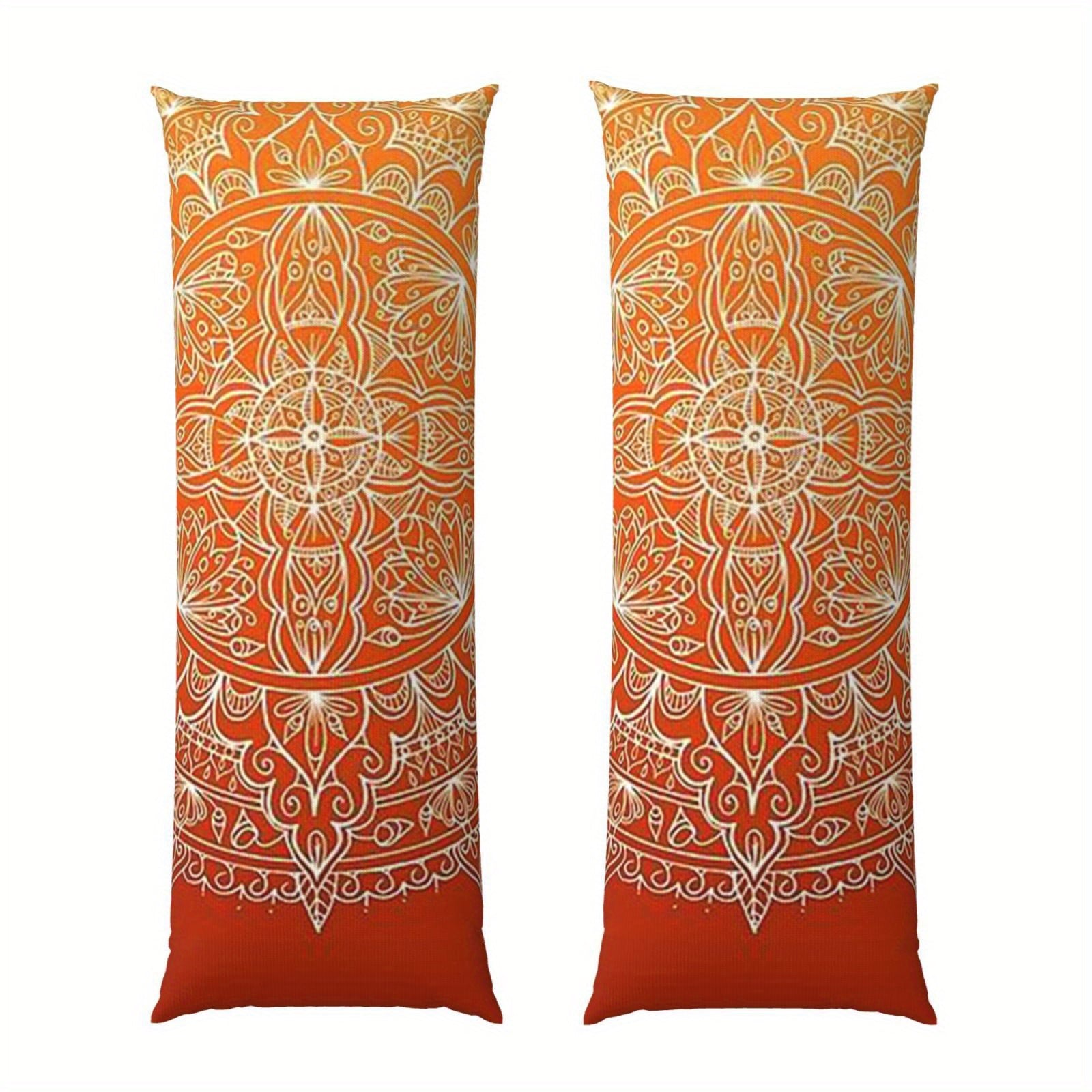 [Mandala Pillow Cover] Vibrant Orange Mandala Double-Sided Body Pillow Cover - 50.8x137.16 cm, Short Pile, Zipper Closure, Ideal for Sofa, Bedroom, and Outdoor Decor, Decorative Pillow Covers, Mandala Pattern, Zippered Pillowcase, Decorative Pillows