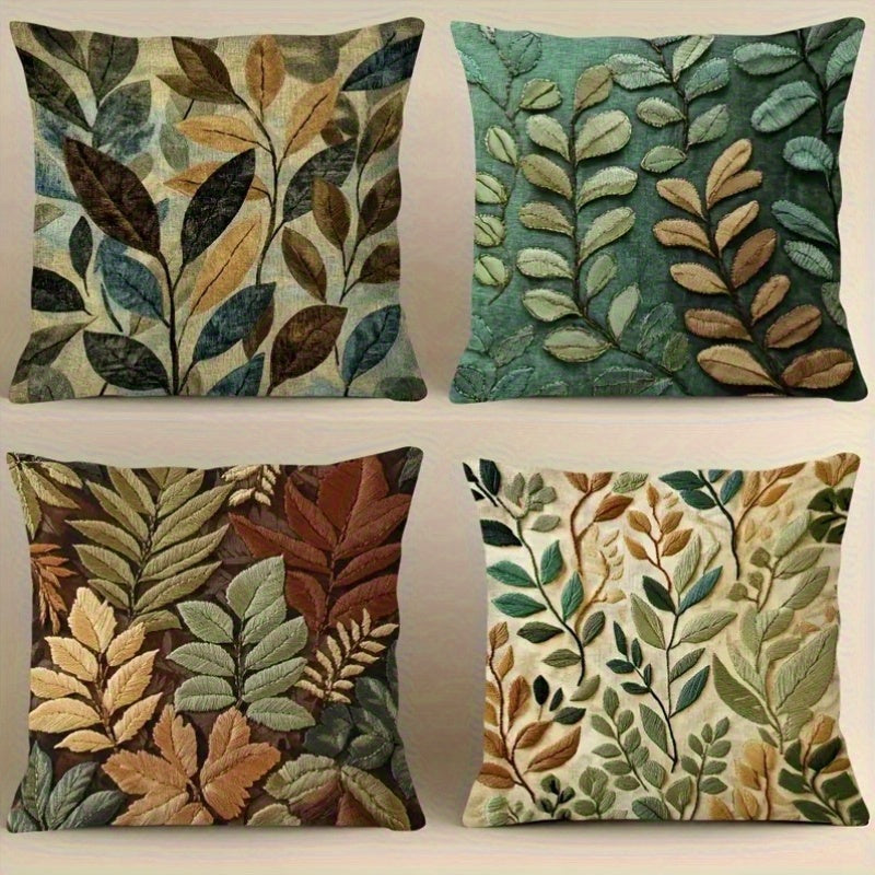 4pcs, 2D Flat Digital Double-sided Print, Not Embroidered, Leaf Pattern Short Plush Pillowcase Machine Washable - Suitable for Daily/E Valentine'S Day/Mother'S Day/ Independence Day/Halloween/Thanksgiving/Christmas Holiday Decoration