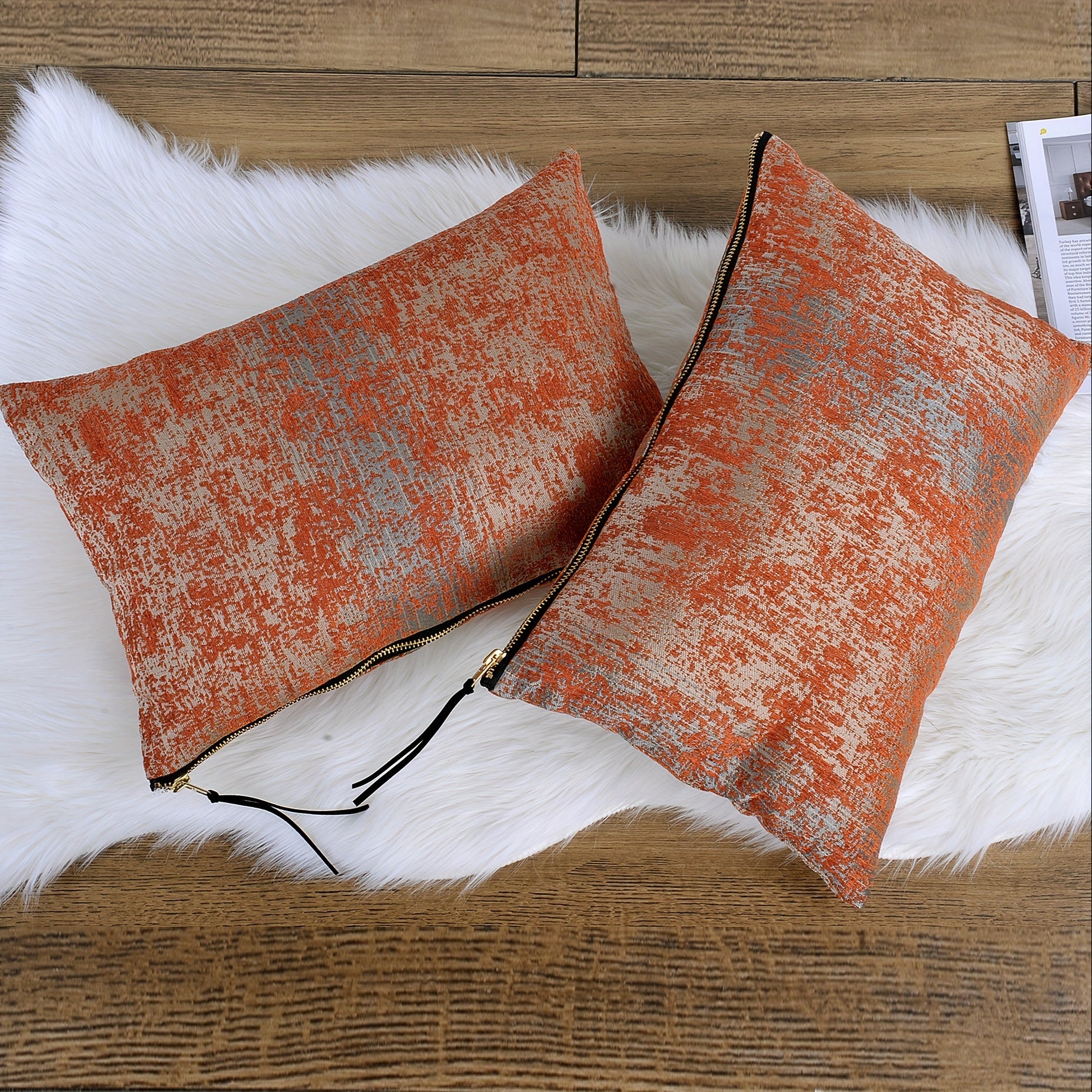 2pcs Jacquard Chenille Big Zipper Soft Decorative Pillow Covers Set with Double Sided (NO INSERT), Stylish Cushion Cover for Sofa Couch Chair Living Room Bedroom Decor