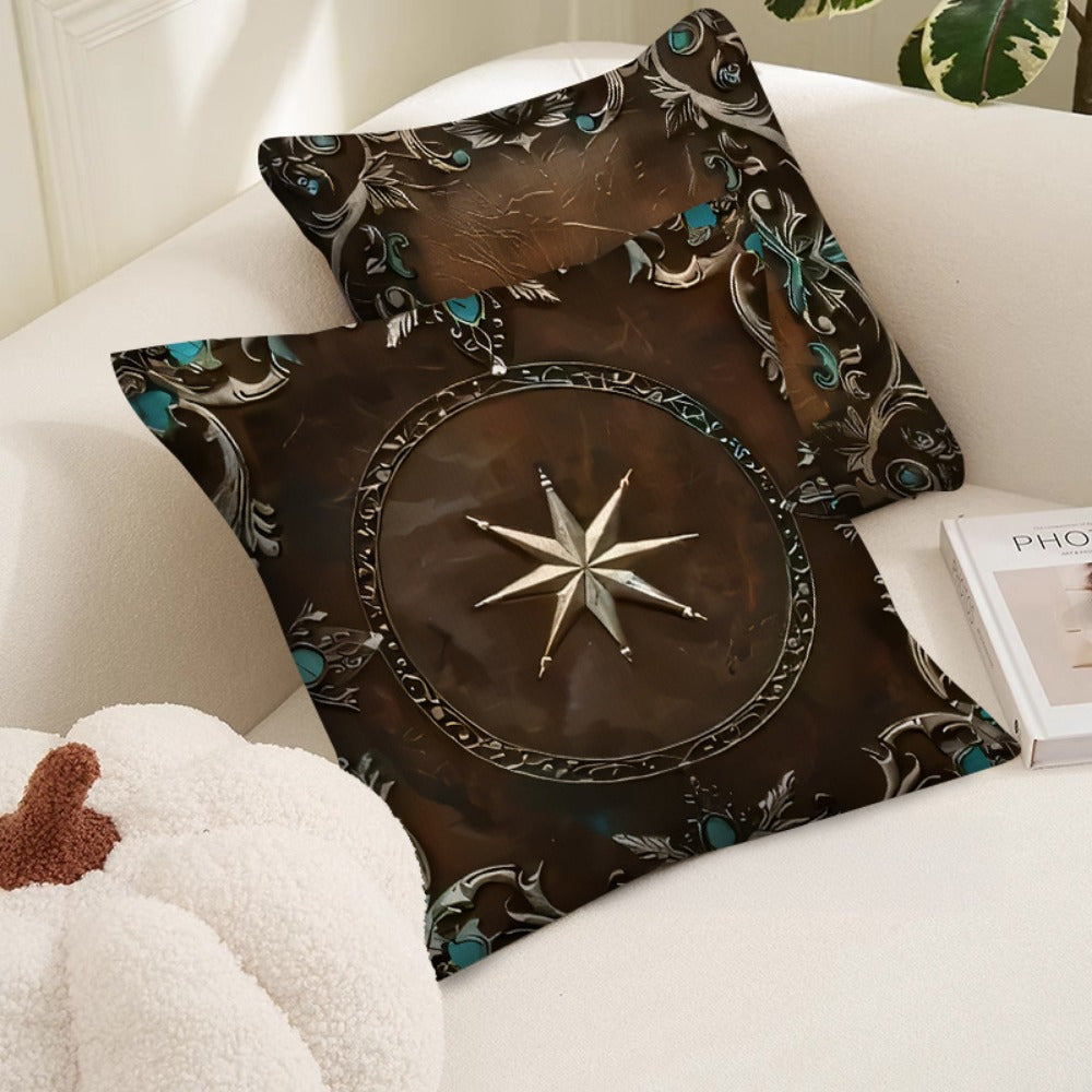 4pcs Throw Pillow Covers Vintage Cowboy Style Pillow Covers - Soft and Durable Brown Sky Blue Pattern - Suitable for Sofa, Car, Bedroom, Living Room and Office Decoration - Double-sided printing does not include pillow core
