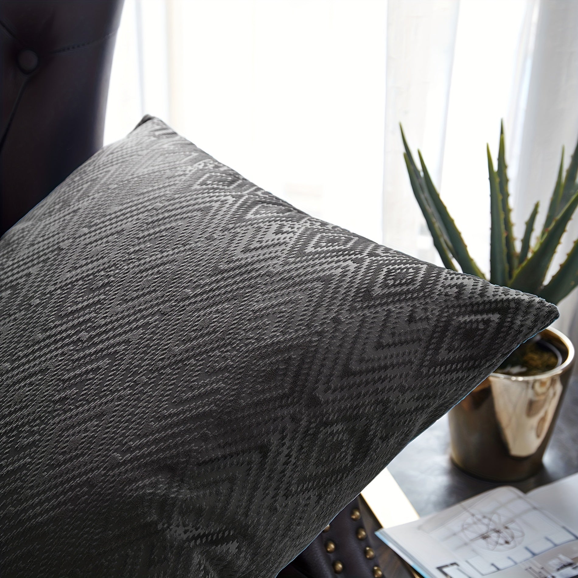 Velvet Soft 4pcs Ikat Decorative Throw Pillow Covers Set - Double Sided, Stylish Cushion Cover for Sofa Couch Chair Living Room Bedroom Decor (NO INSERT)