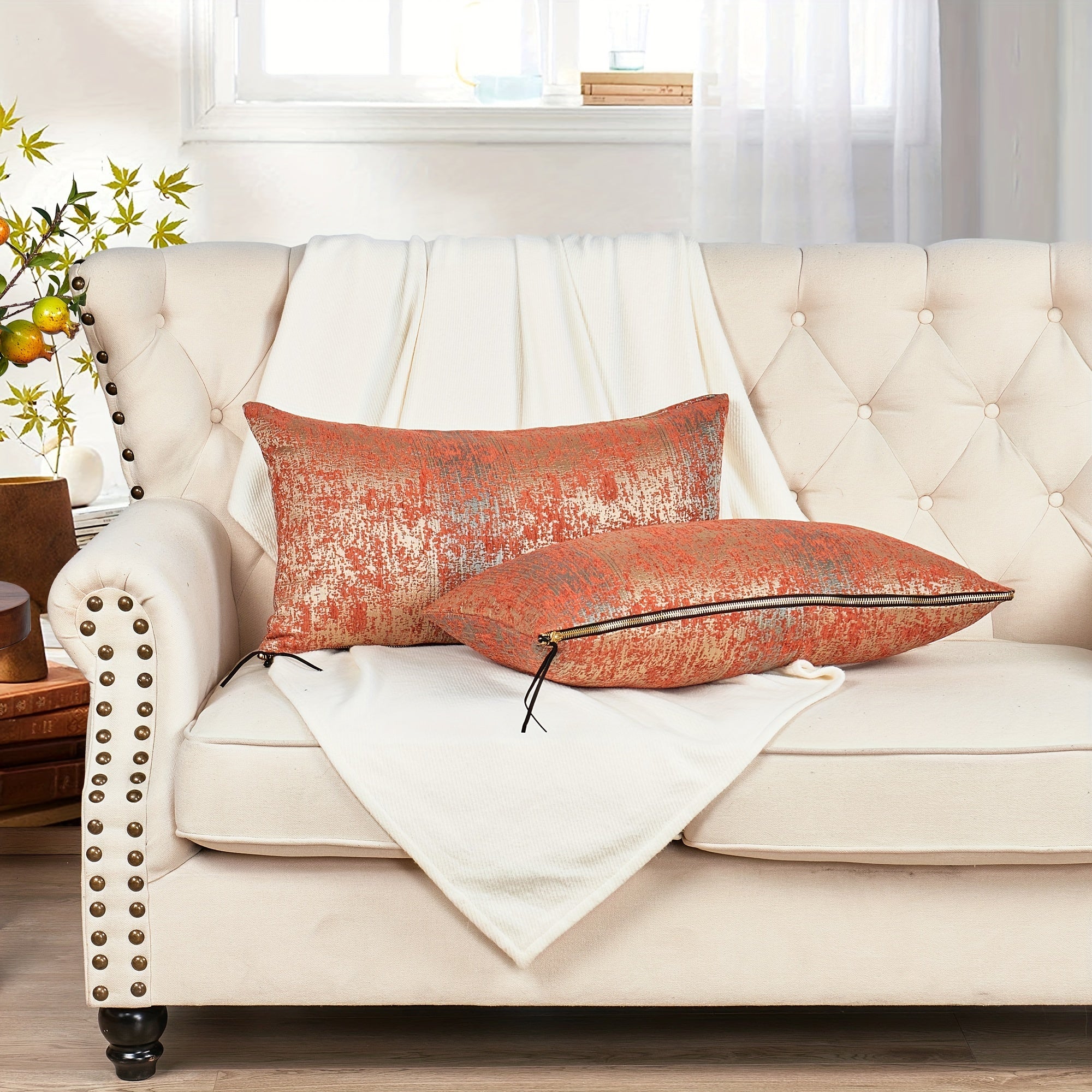 2pcs Double Sided Jacquard Chenille Big Zipper Soft Decorative Throw Pillow Covers Set with Lurex (NO INSERT) - Stylish Cushion Cover for Sofa Couch Chair Living Room Bedroom Decor - For Home Decor Enthusiasts - Perfect Gift for Housewarming & Holidays