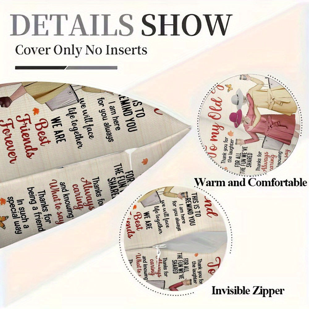 1pc Best Friend Gift Throw Pillow Cover - Double-Sided Printed 18x18 Inch Polyester Cushion Cover with Heartfelt Friendship Quotes & Autumn Leaves Design, Zipper Closure, Machine Washable for Bedroom, Sofa, Living Room, Car - Holiday Home Decor