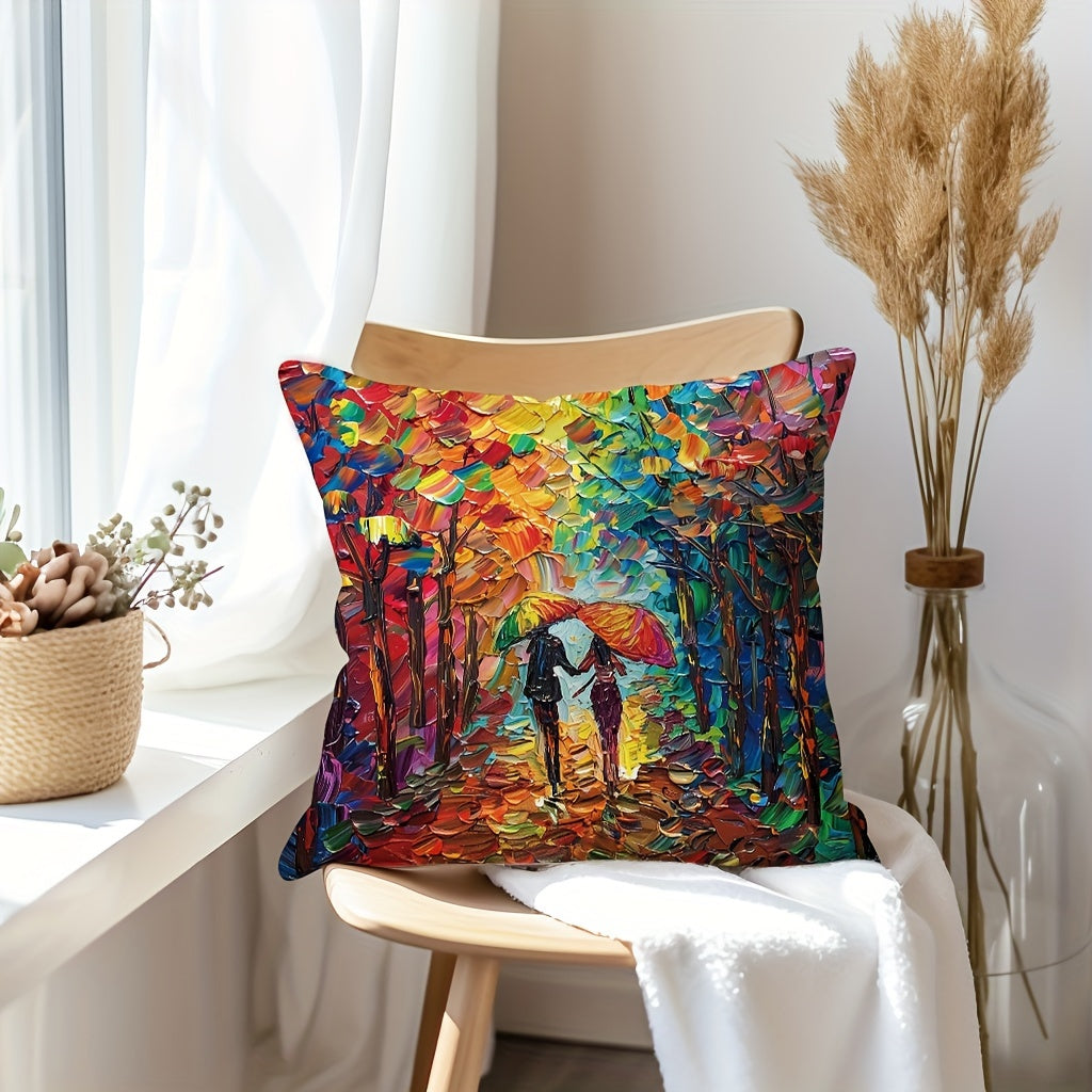 4pcs Geometric Oil Painting Tree Throw Pillow Cover Abstract Tree Decorative Pillow Cover Home Decor Sofa Sofa Living Room Bedroom - Double Sided Printing Polyester Material No Pillow Core