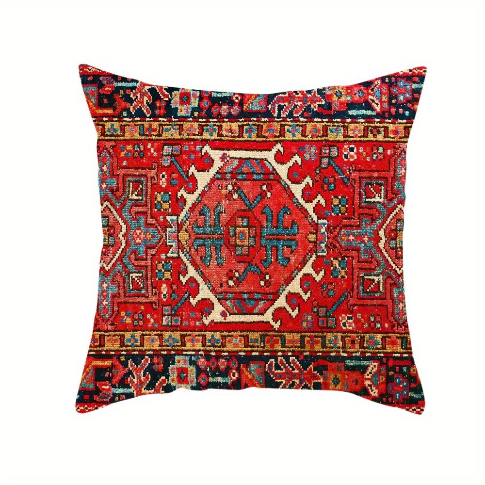 4pcs of retro red pattern design printed zipper pillowcase-double-sided polyester printed pattern zipper closed home decoration living room, bedroom and sofa home decoration (not included in the pillow)