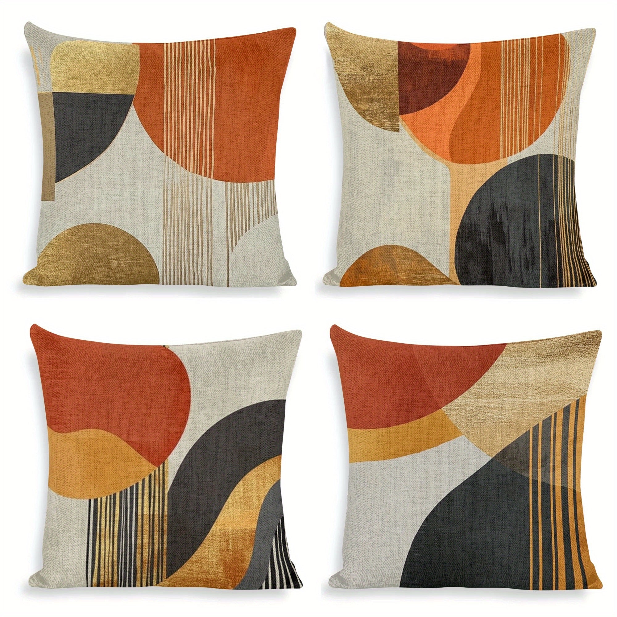 4-Pack Modern Abstract Geometric Pattern Pillow Covers, 18x18 Inch, Double-Sided Print, Zippered Polyester Cushion Cases for Sofa, Chair, Bed, Car, Living Room Decor - Machine Washable
