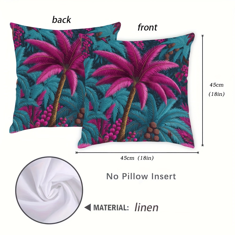 4pcs Tropical Palm Leaf Throw Pillow Covers - Double-Sided Printed Cushion Covers with Hidden Zipper Closure, Machine Washable - Teal Green, Pink, Purple, Blue - for Living Room, Dorm, Halloween Decor - No Embellishments Needed - Home Decoration Gift