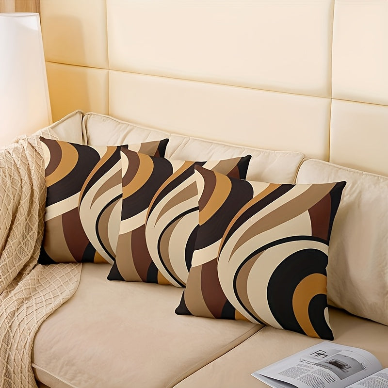 4-Pack Modern Decorative Pillow Covers - Brown Orange Black Beige Cushion Cases, Double-Sided Printed Sofa Bed Chair Pillowcases with Zipper Closure, No Insert Needed, Machine Washable Polyester Fabric for Living Room, Bedroom, Office Decor - Contemporary