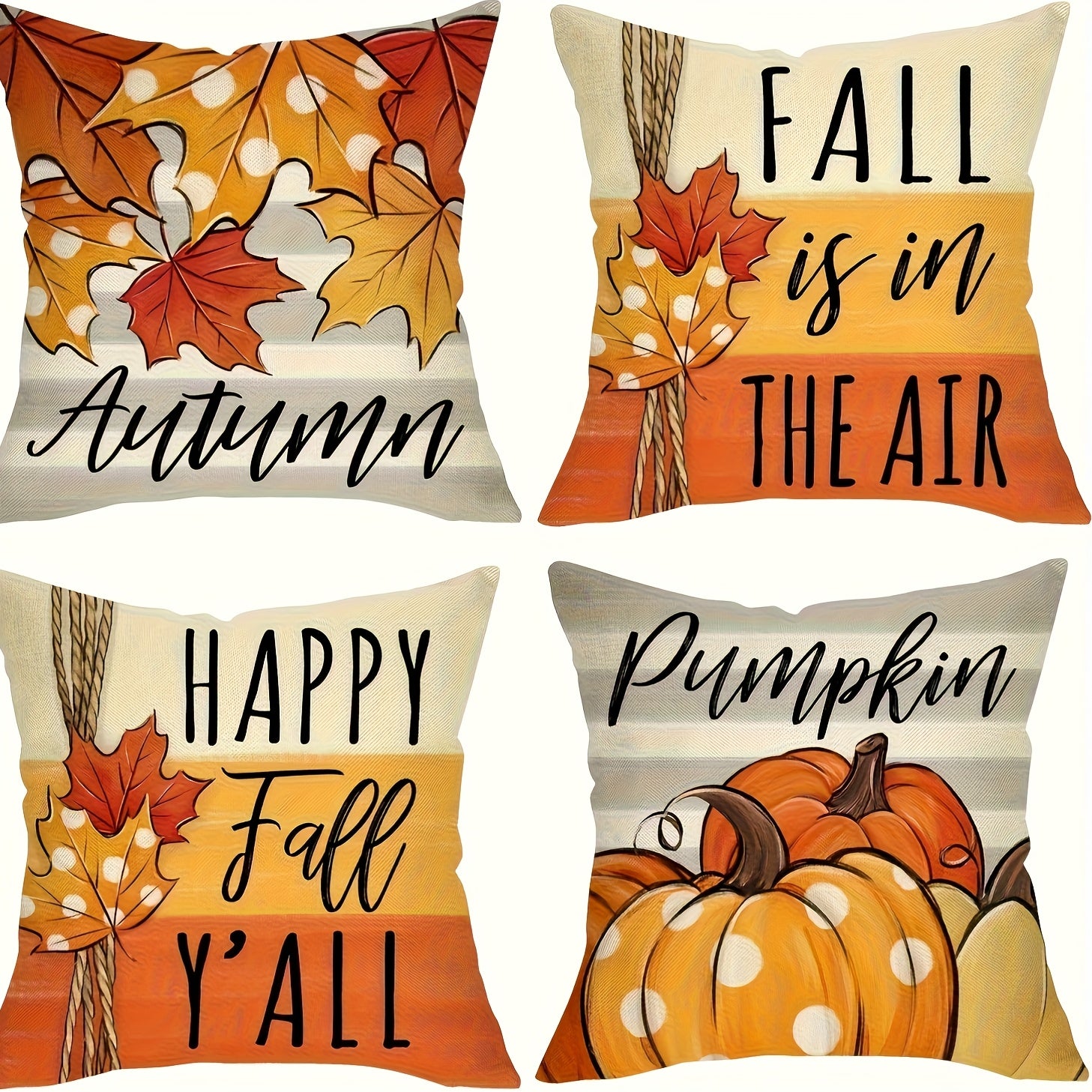 Polyester material double-sided printing 4 autumn-themed polyester pillowcase orange maple leaf design with zipper washing machine washable - perfect for home car bedroom sofa office decoration inches (no padding) cute pillow2D