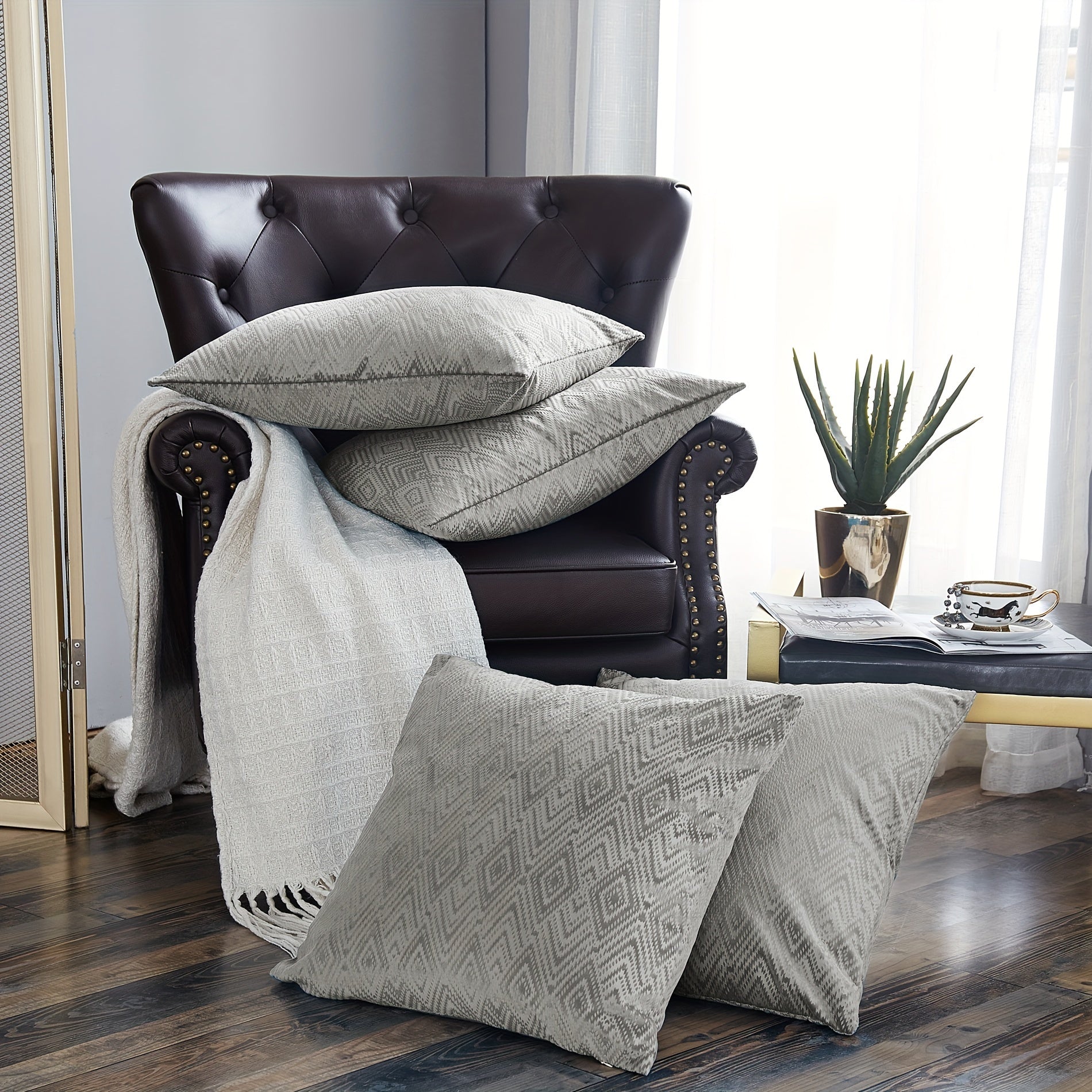 Velvet Soft 4pcs Ikat Decorative Throw Pillow Covers Set - Double Sided, Stylish Cushion Cover for Sofa Couch Chair Living Room Bedroom Decor (NO INSERT)