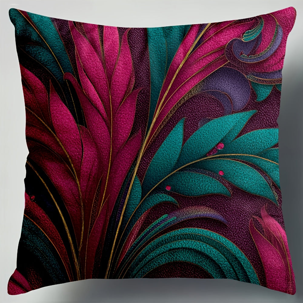 4pcs Tropical Palm Leaf Throw Pillow Covers - Double-Sided Printed Cushion Covers with Hidden Zipper Closure, Machine Washable - Teal Green, Pink, Purple, Blue - for Living Room, Dorm, Halloween Decor - No Embellishments Needed - Home Decoration Gift