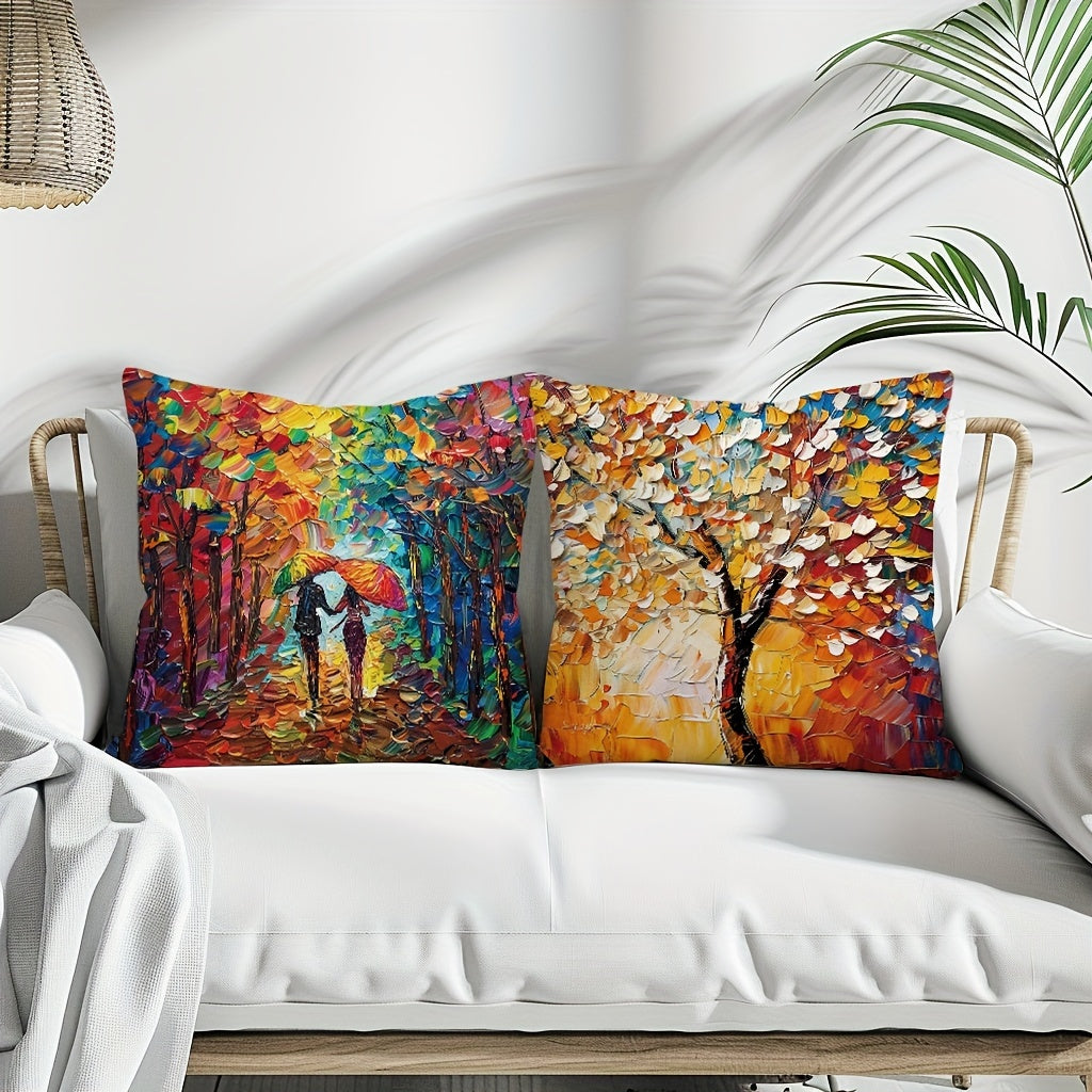 4pcs Geometric Oil Painting Tree Throw Pillow Cover Abstract Tree Decorative Pillow Cover Home Decor Sofa Sofa Living Room Bedroom - Double Sided Printing Polyester Material No Pillow Core