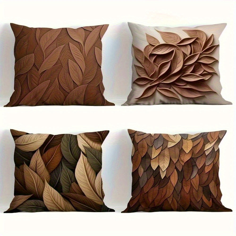 4pcs, 2D Flat Digital Double-sided Print, Non-Embroidered, Leaf Texture Pillowcase Machine Washable - Suitable for Daily/E Valentine'S Day/Mother'S Day/ Independence Day/Halloween/Thanksgiving/Christmas Holiday Decoration