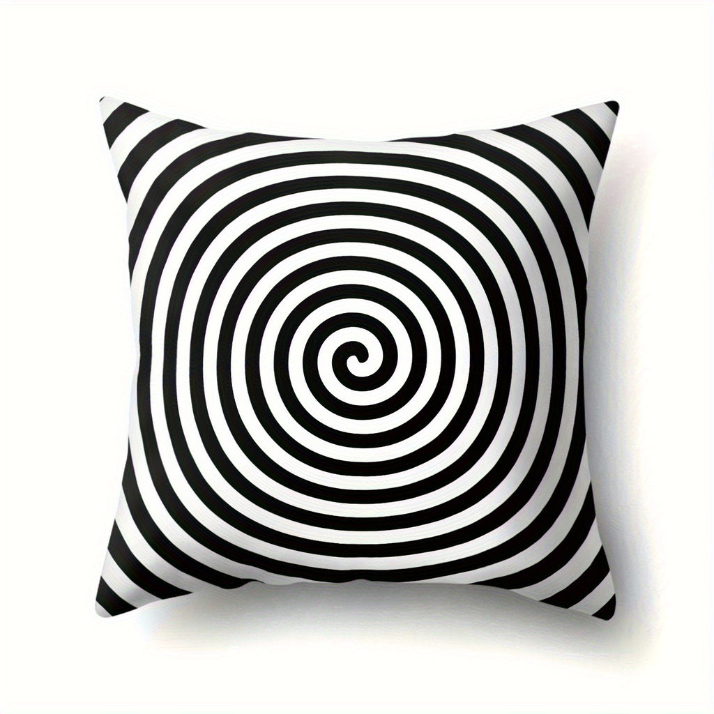 4pcs Black and White Spiral Pillow Covers - Double-Sided Printing, Soft Plush Cushion Cases with Zipper Closure, Modern Optical Illusion Decor for Living Room, Bedroom, Office - Machine Washable Sofa Pillow Shams, Pillow Covers for Living Room, Bedroom