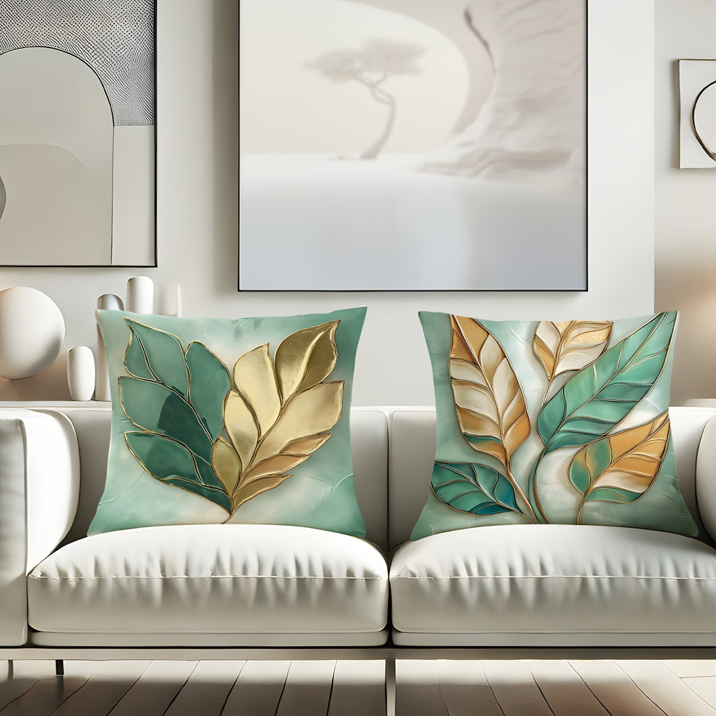 4pcs-4pcs velvet pillowcase set, 3D leaf design, modern sage green and gold, soft and comfortable decorative pillowcase, suitable for living room, bedroom, sofa or bed decoration, single-sided printing, no inserts, pillow decoration