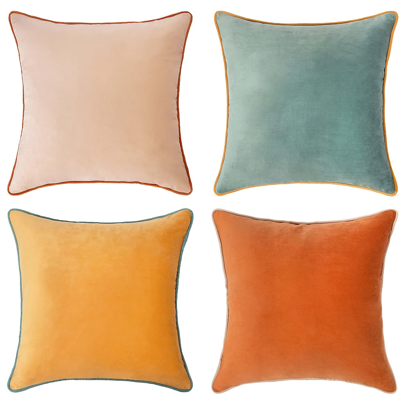4pcs Decorative Throw Pillow Covers Cushion Cases, Soft Velvet Modern Double-Sided Designs, Mix And Match For Home Decor, Pillow Inserts Not Included (18x18 Inch, Orange/Teal)